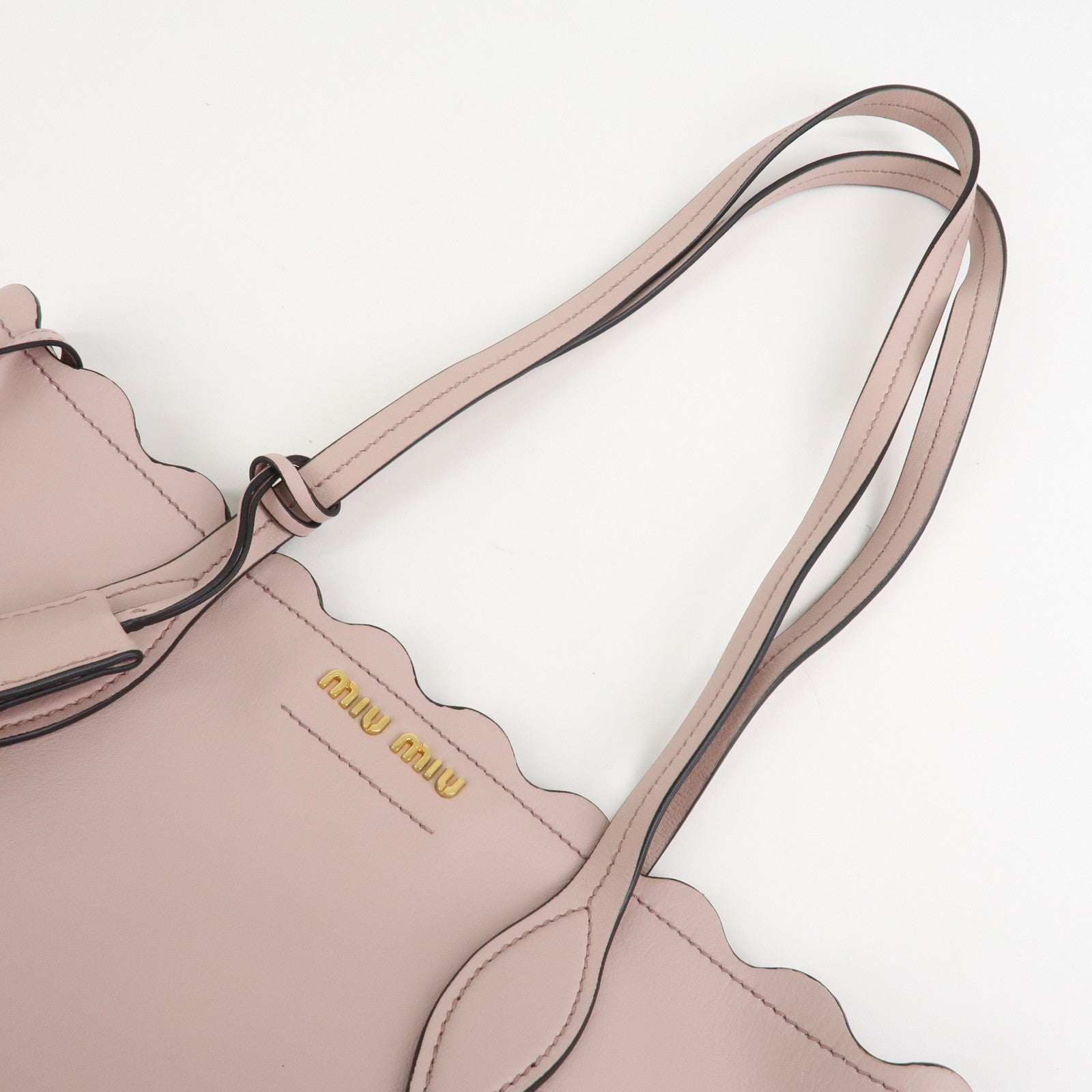 MIU MIU Leather Flower Tote Bag Shoulder Bag Pink 5BG054