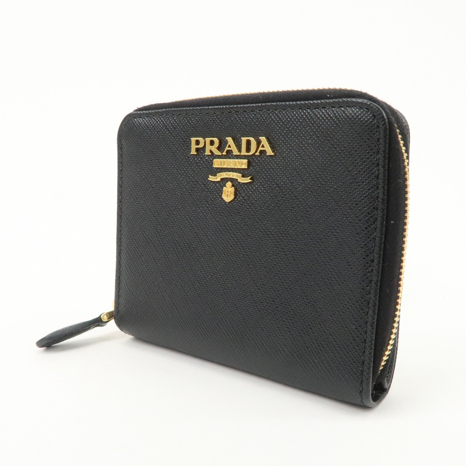 PRADA Logo Saffiano Leather Round Zippy Wallet Black 1MM268