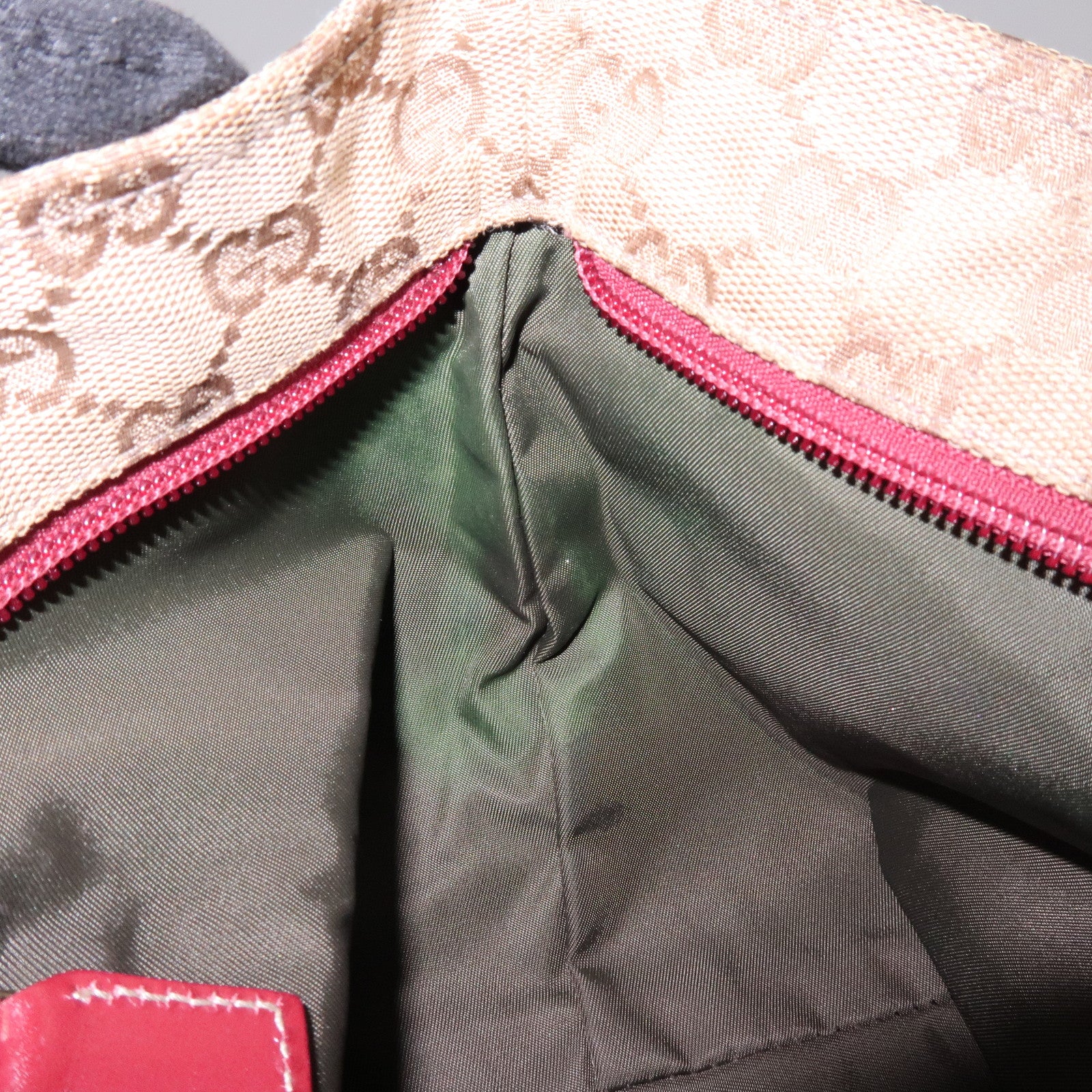 GUCCI GG Canvas Leather Tote Bag Hand Bag Beige Wine Red 131228