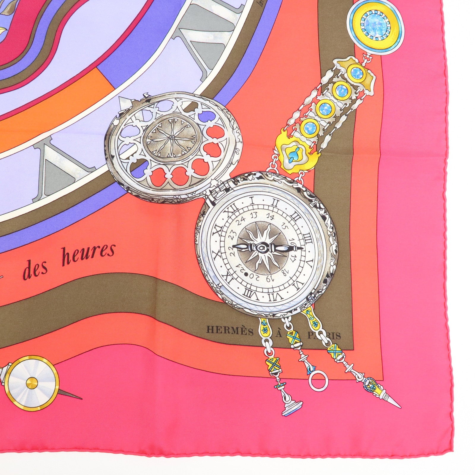 HERMES Carre90 Silk100% Scarf Parmi les fleurs je compte les heures