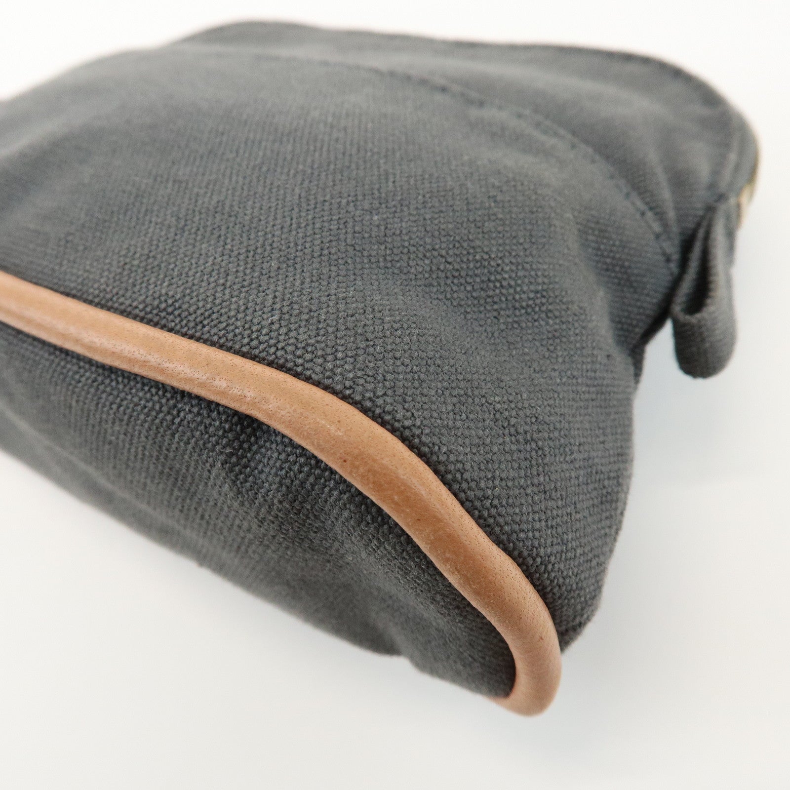 HERMES Logo Canvas Leather Bolide Pouch 16 Cosmetic Pouch