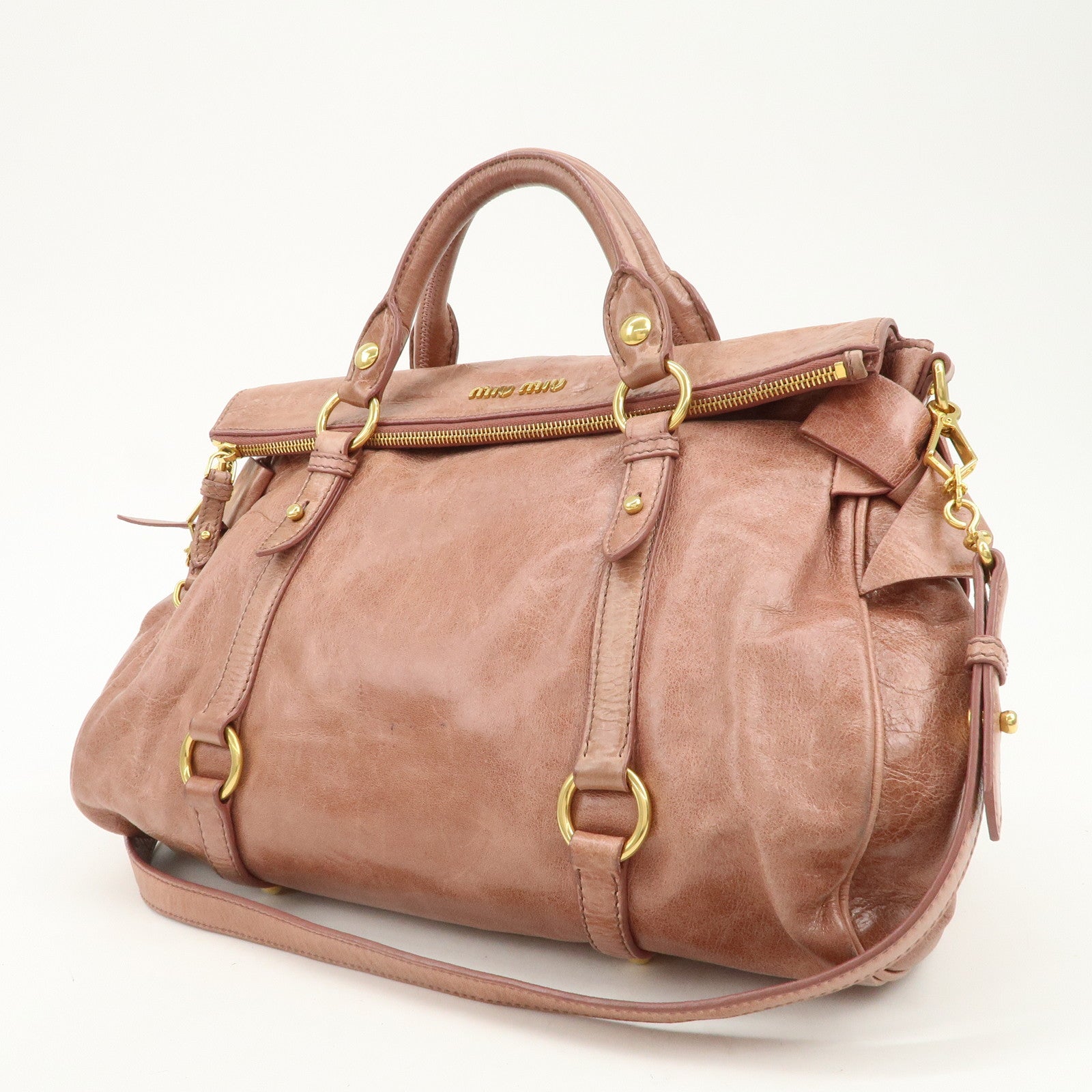 MIU MIU Logo Leather Ribbon 2Way Bag Shouler Bag Hand Bag RT0365