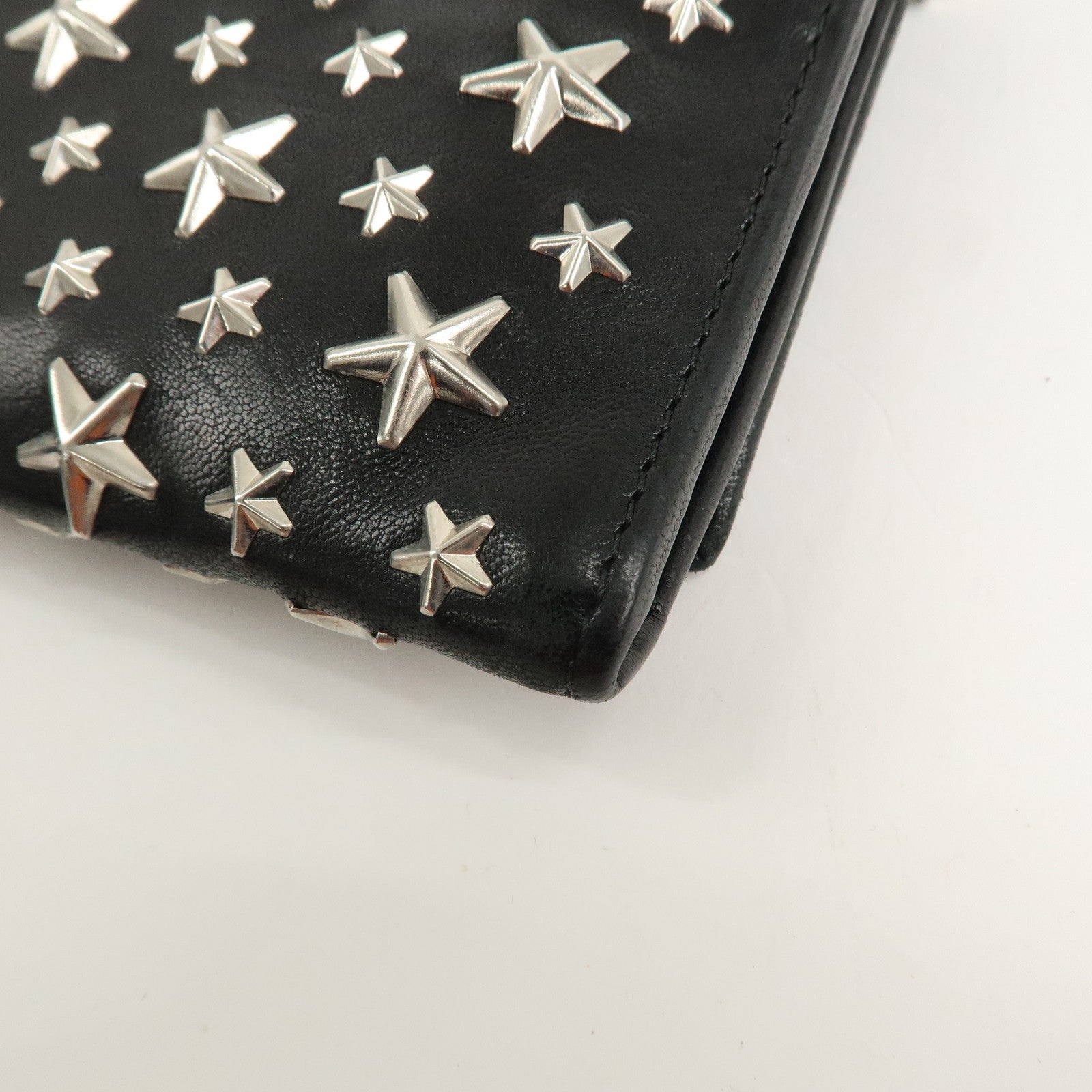 JIMMY CHOO Leather Studs Chain Wallet Shoulder Bag Black Used