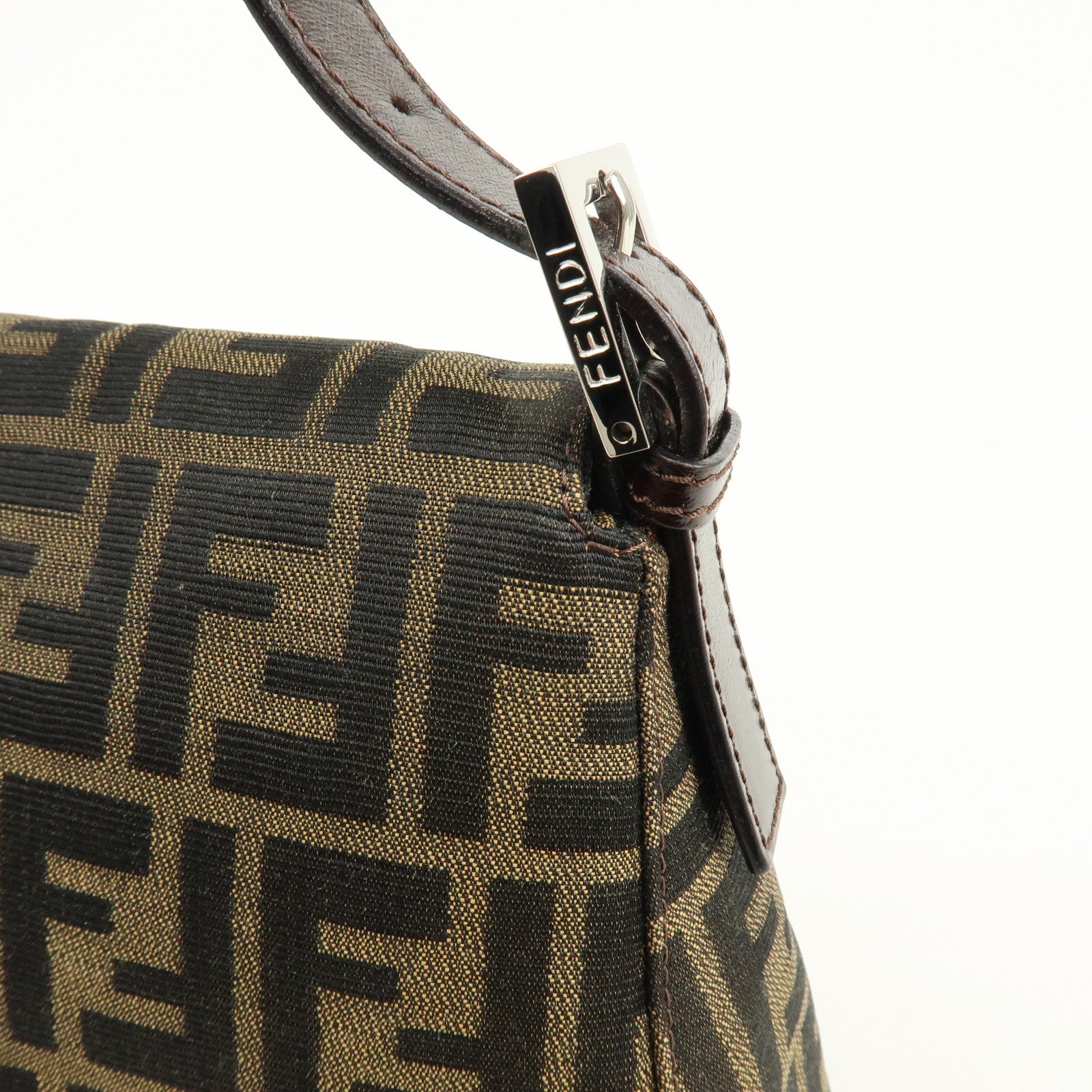 FENDI Mamma Baguette Zucca Canvas Leather Shoulder Hand Bag 26325