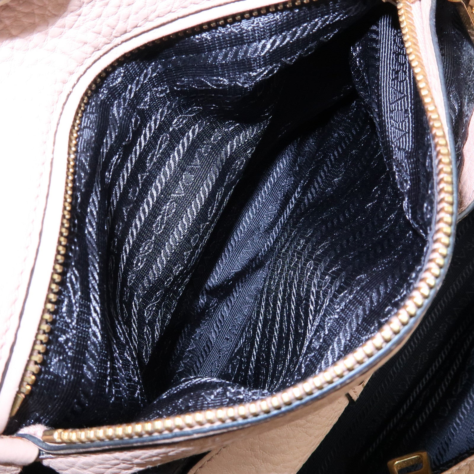 PRADA Triangle Logo Leather Tote Bag Shoulder Bag Pink Beige