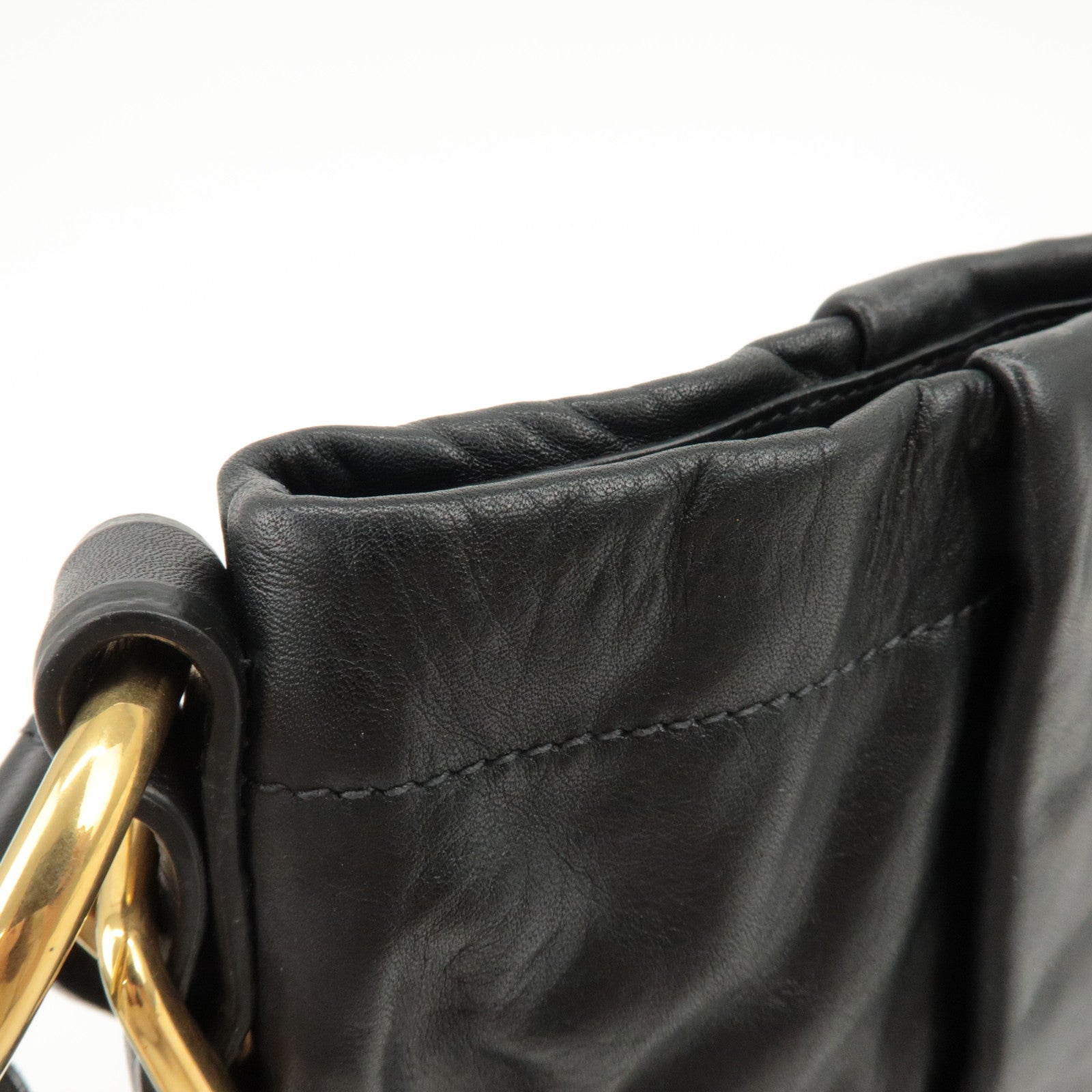 PRADA Logo Leather Shoulder Bag Hand Bag Black BR4930 Used