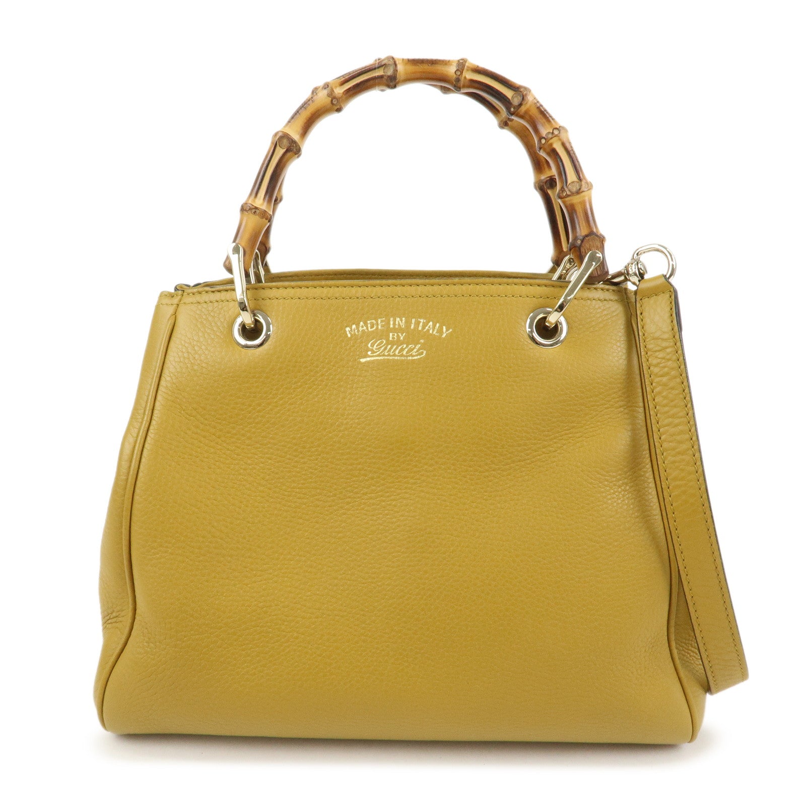 GUCCI Bamboo Leather 2Way Bag Tote Shoulder Bag Mustard 336032