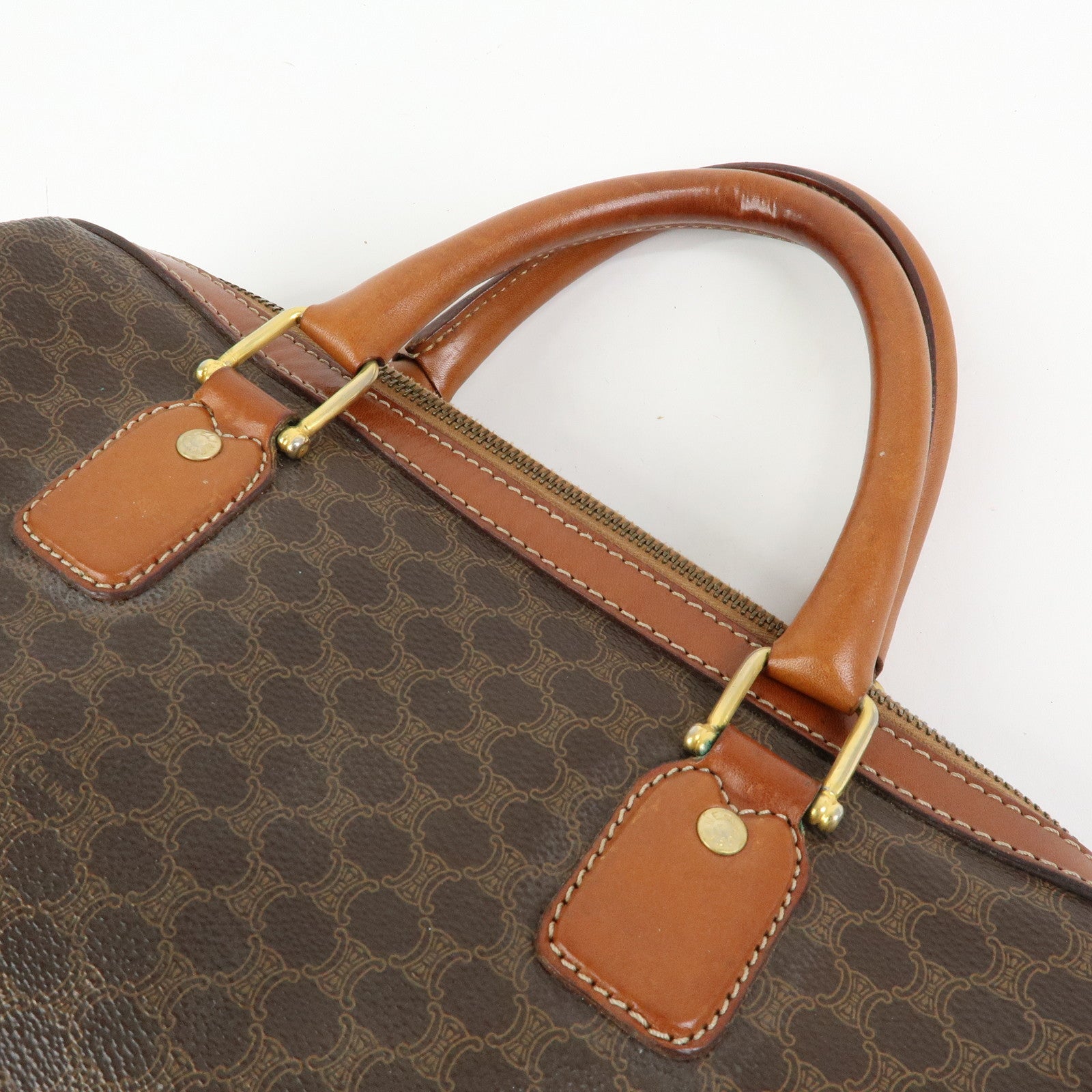 CELINE Macadam PVC Leather Hand Bag Boston Bag Brown