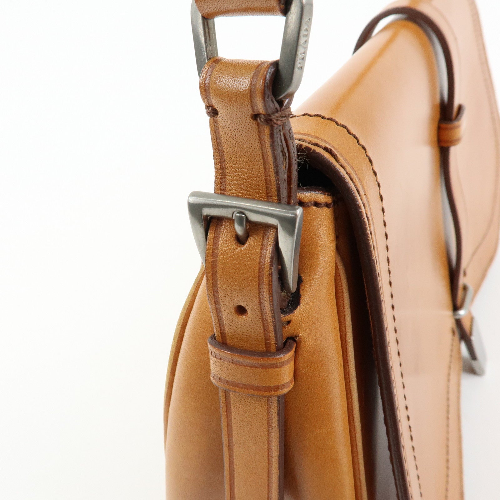 PRADA Logo Leather Shoulder Bag Hand Bag Brown