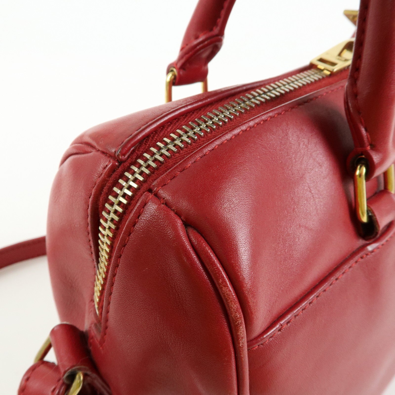 SAINT LAURENT PARIS Baby Duffle Leather 2WAY Bag Red 3330958