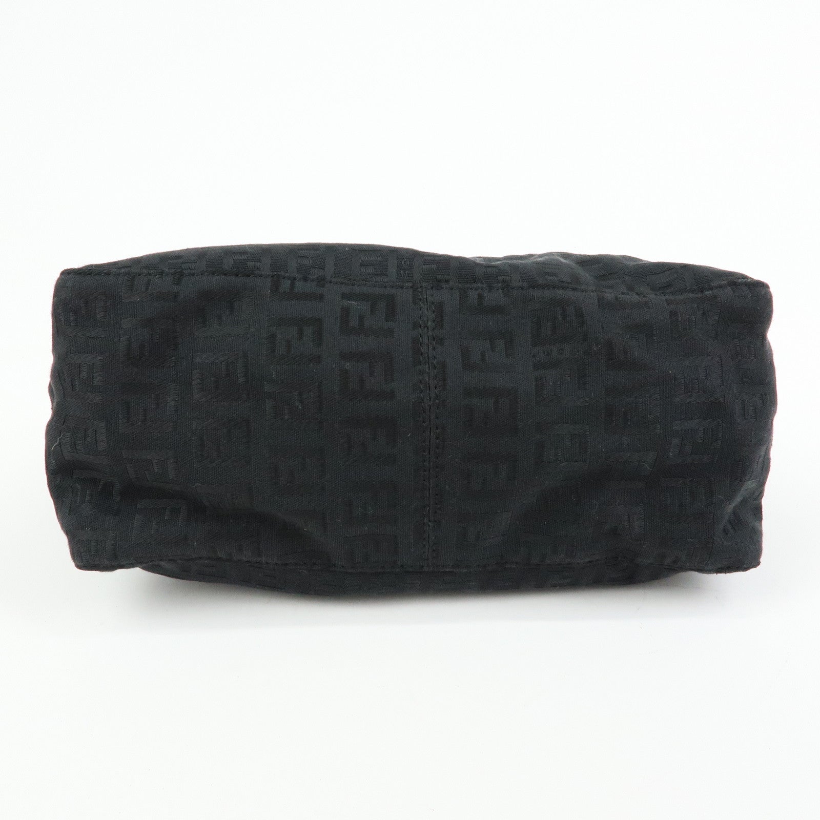 FENDI Zucchino Canvas Leather Hand Bag Pouch Black 8N0005