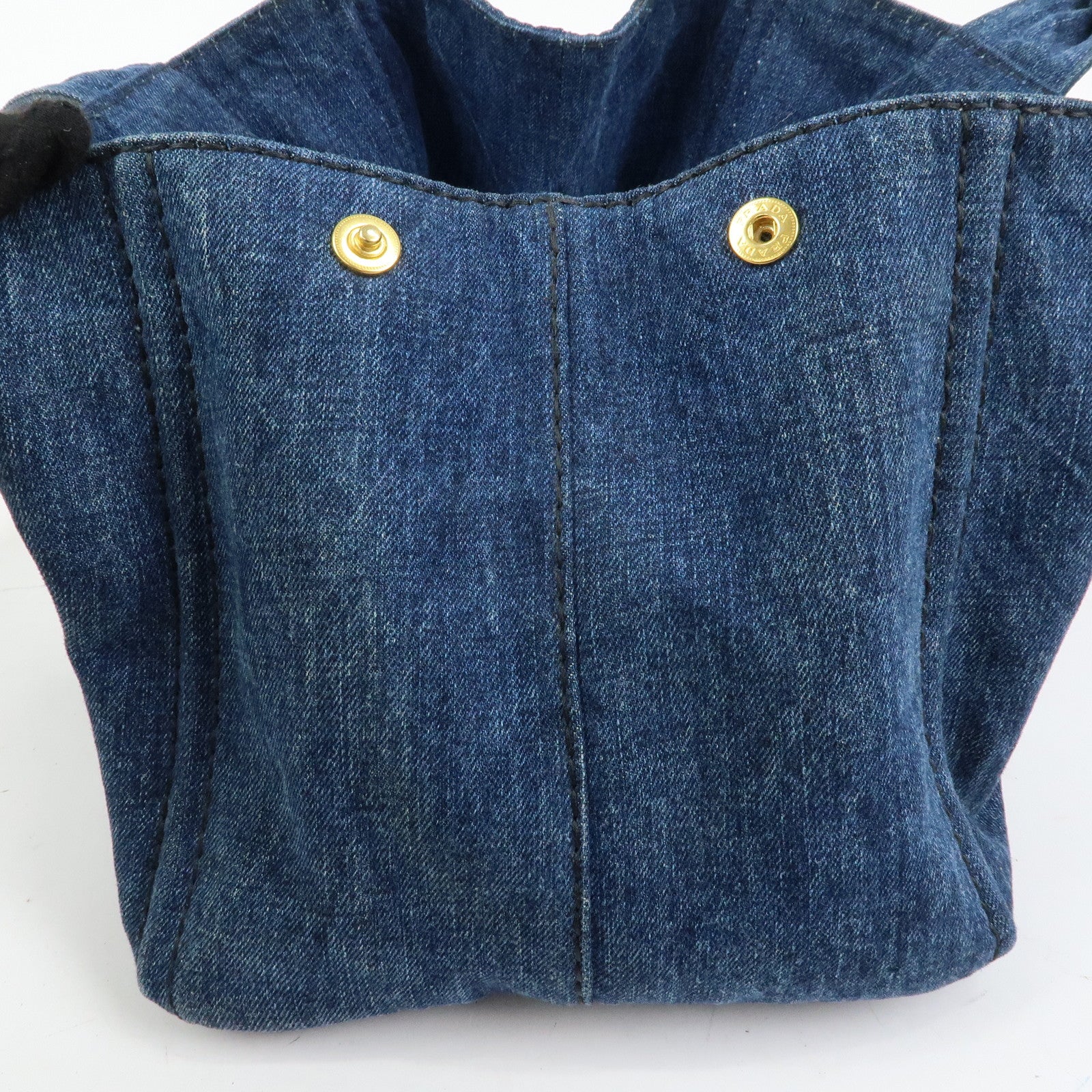 PRADA Triangle Logto Canapa Denim Tote Bag Hand Bag Blue B1877B