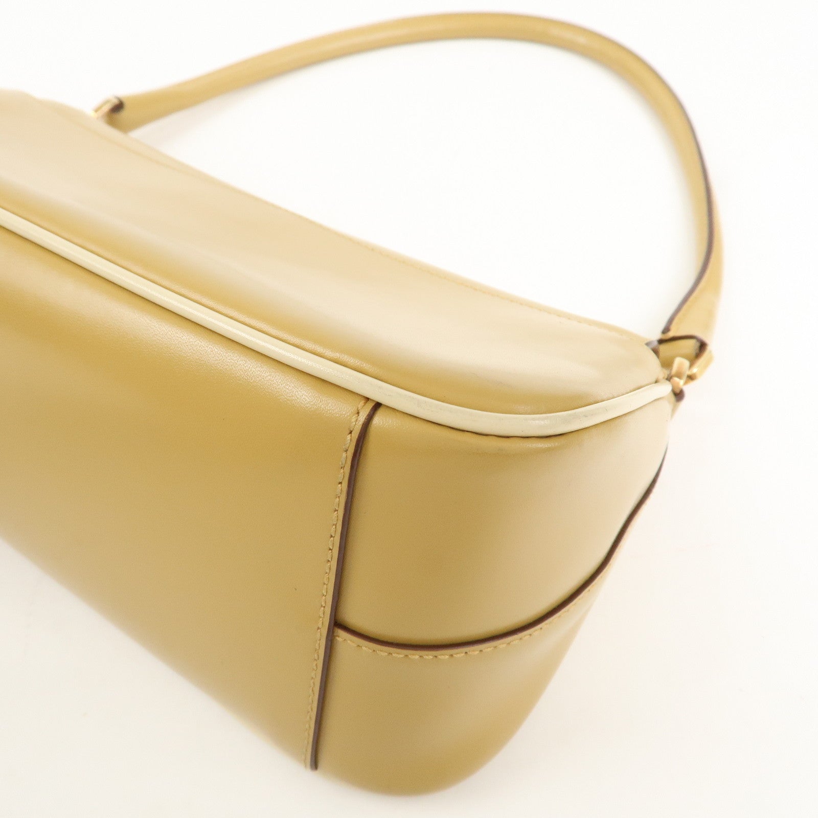 PRADA Logo Leather Shoulder Bag Hand Bag Beige