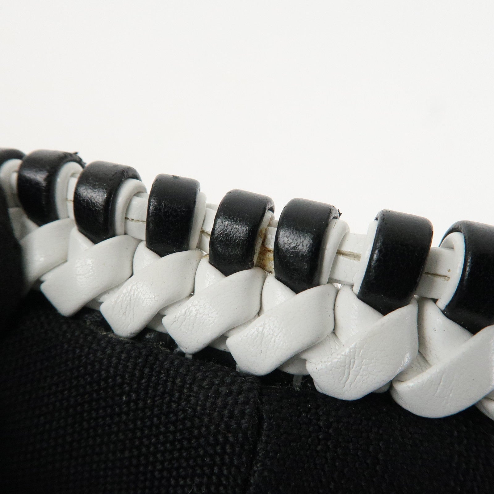 MIU MIU Leather Braid Tote Bag Shoulder Bag Black White 5BG193 Used