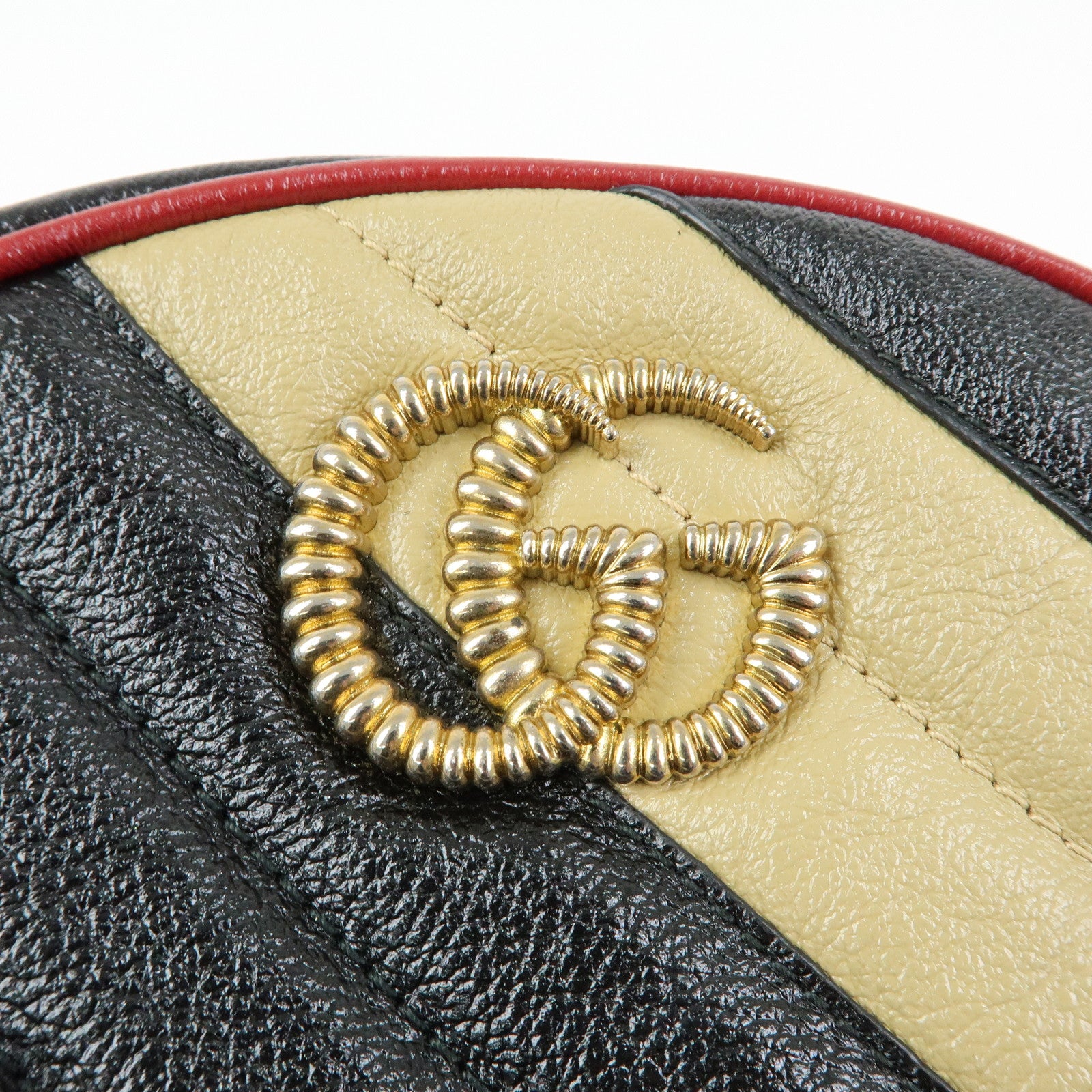 GUCCI GG Marmont Leather Chain Shoulder Bag Black Beige 550154