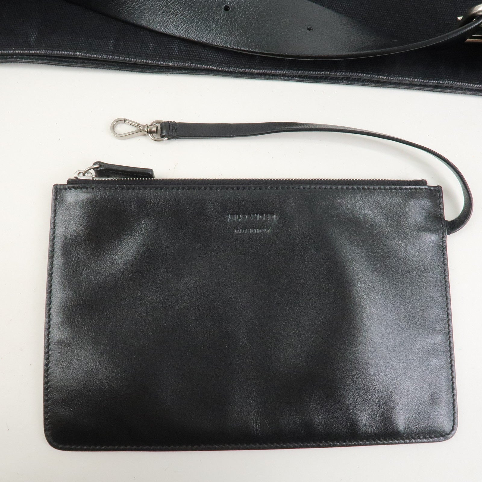 JIL SANDER Canvas Leather Shoulder Bag Crossbody Bag Black