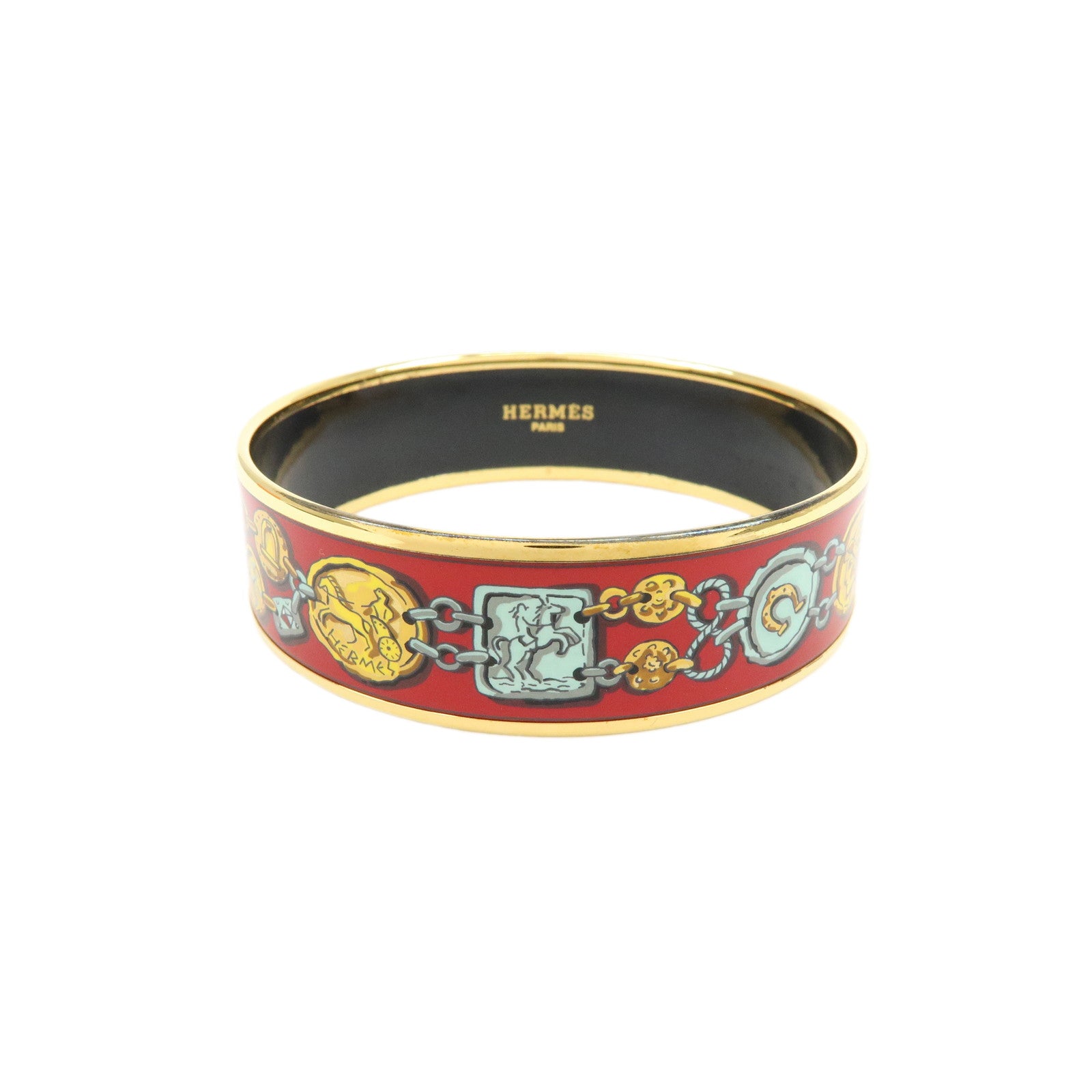 HERMES Email GM Plated Bangle Bracelet Red Gold