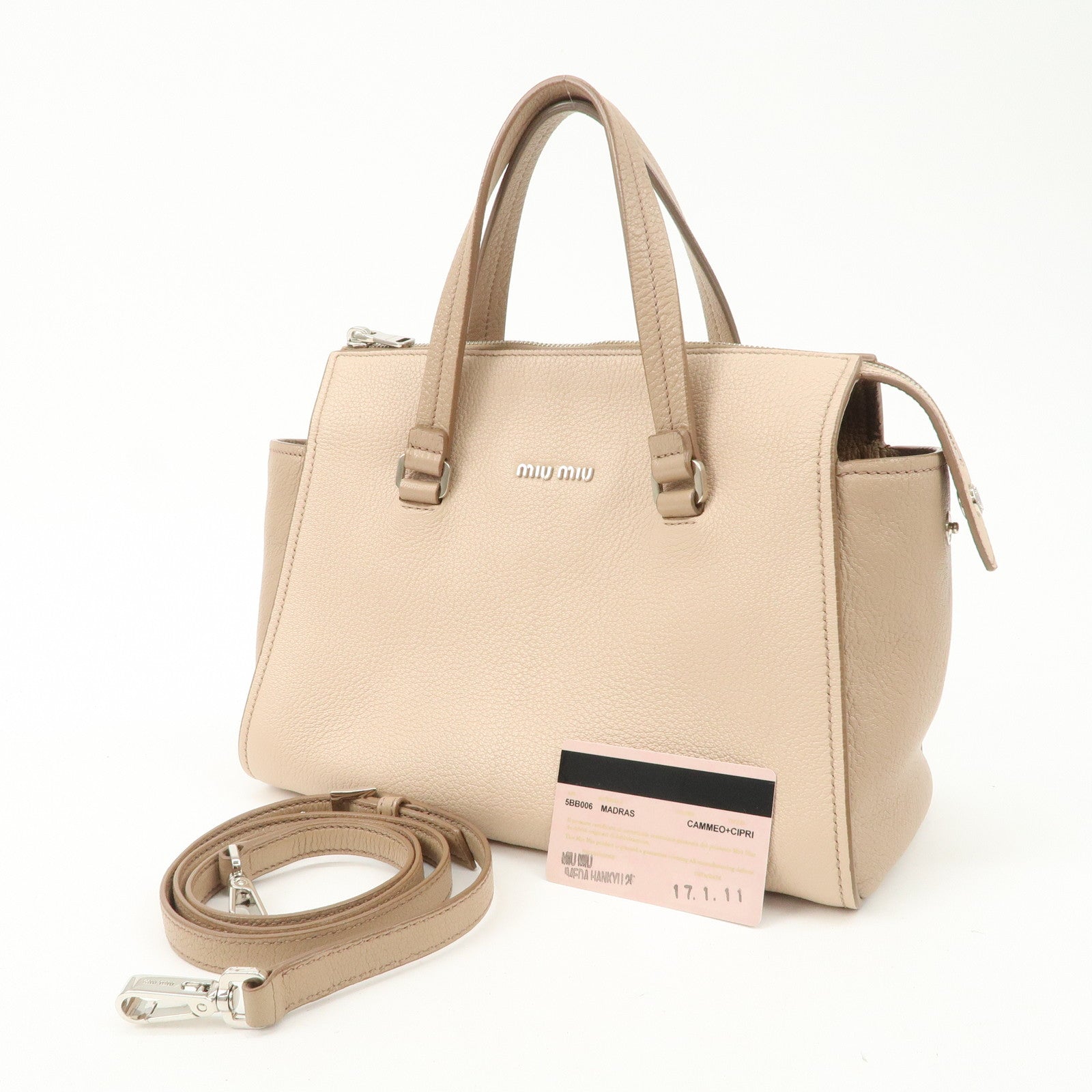 MIU MIU Leather 2Way Hand Bag Beige Pink Beige 5BB006