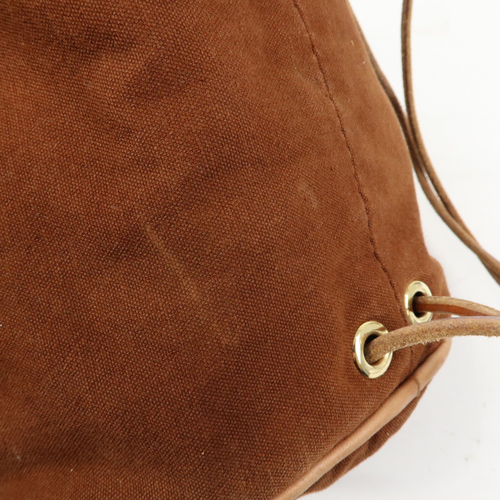 HERMES Porochon Mimil PM Canvas Leather Drawstring Backpack Brown