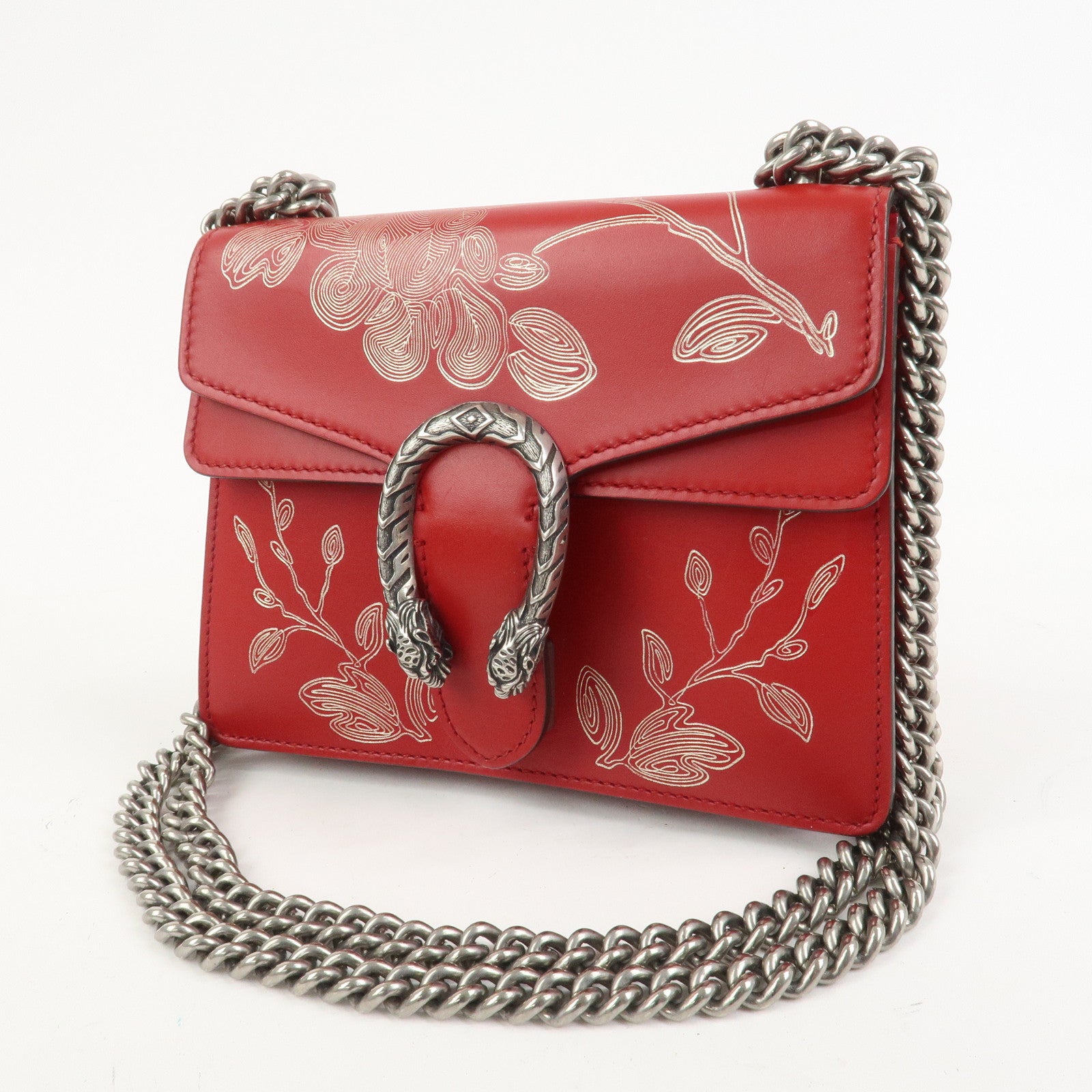 GUCCI Dionysus Leather Small Shoulder Bag Red 421970