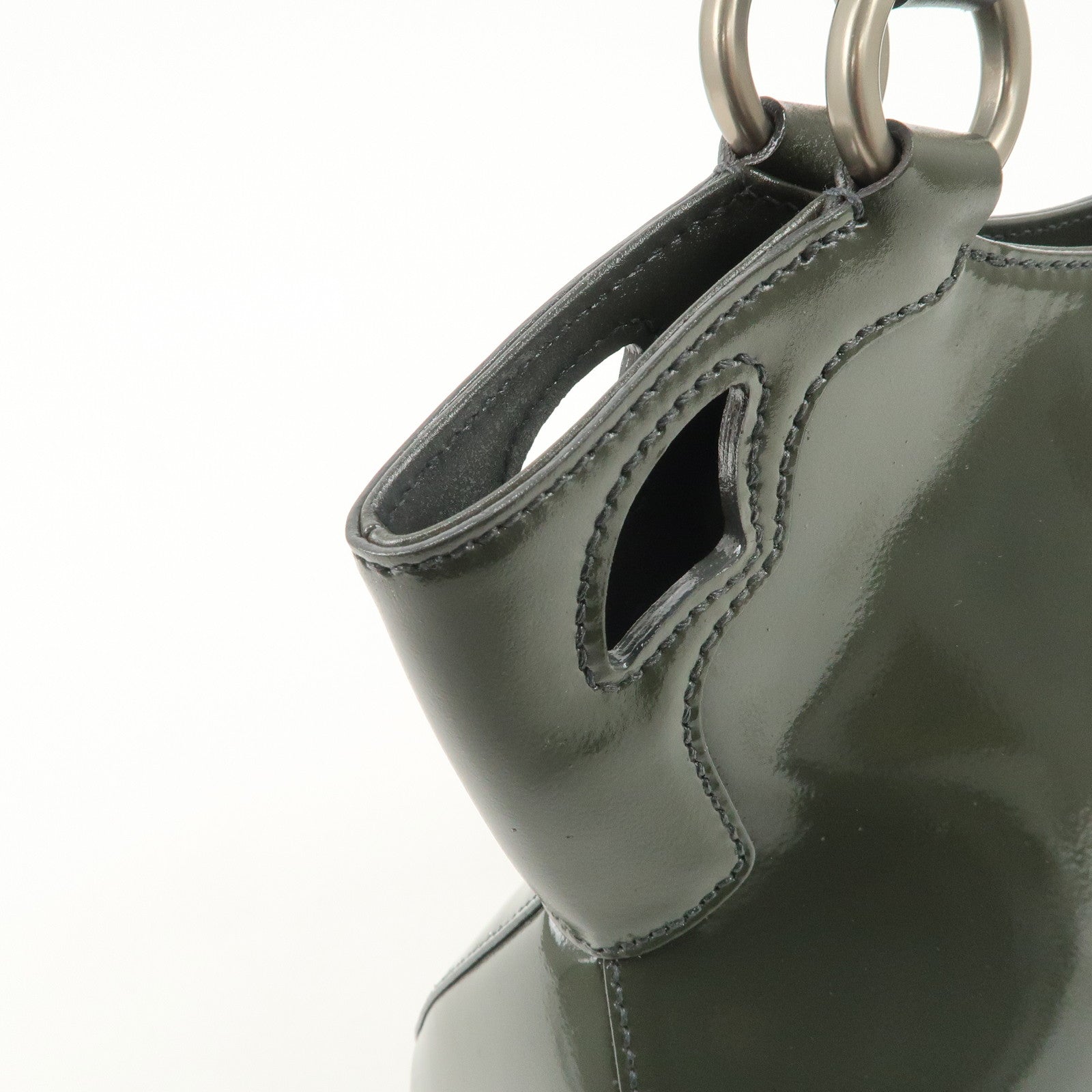 Cartier Marcello Patent Leather Tote Bag Hand Bag Khaki Used