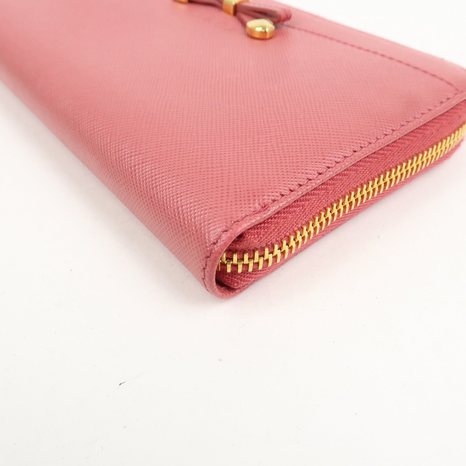 PRADA Logo Saffiano Leather Zippy Long Wallet Pink 1M0506