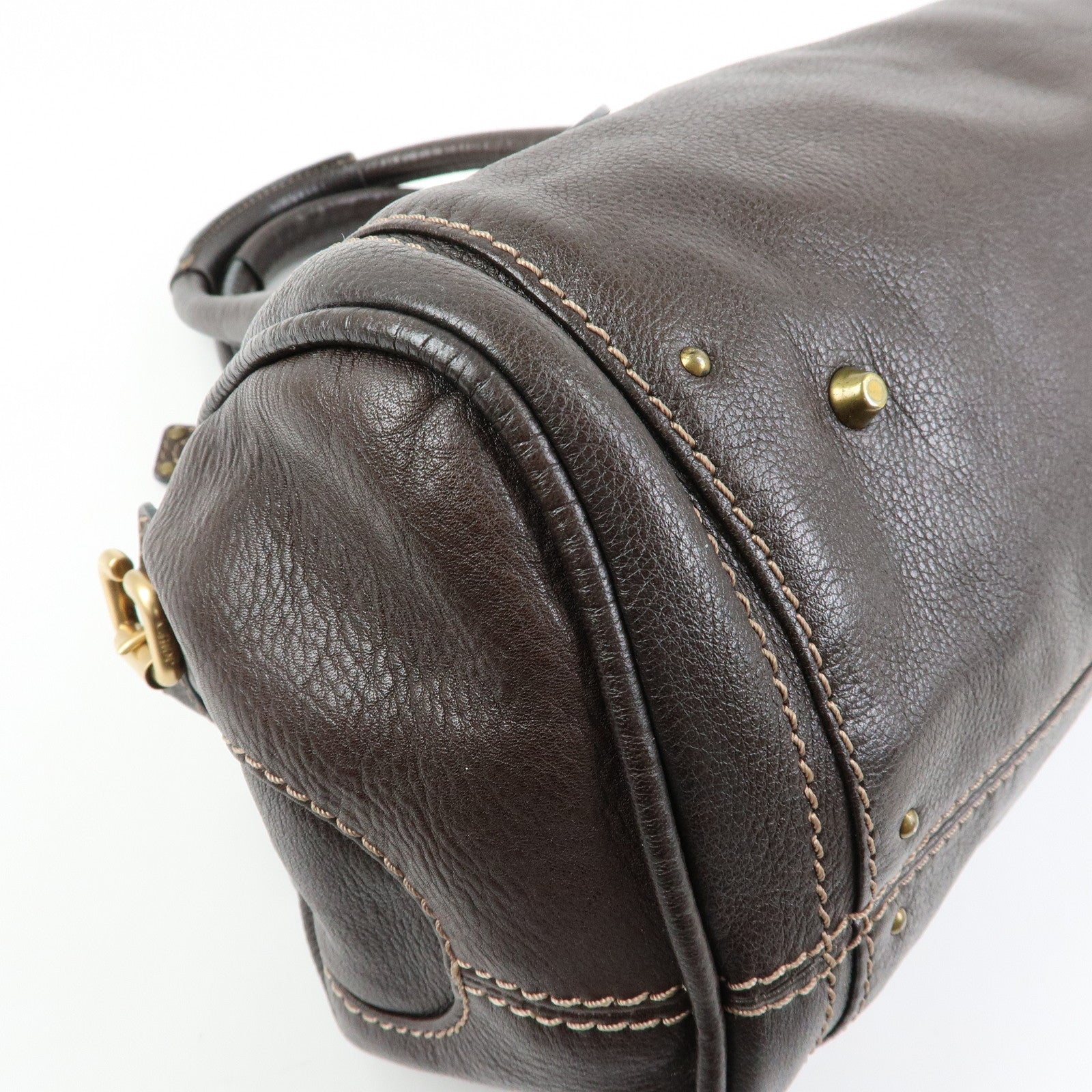 Chloe Paddington Leather Boston Bag Hand Bag Medium Dark Brown