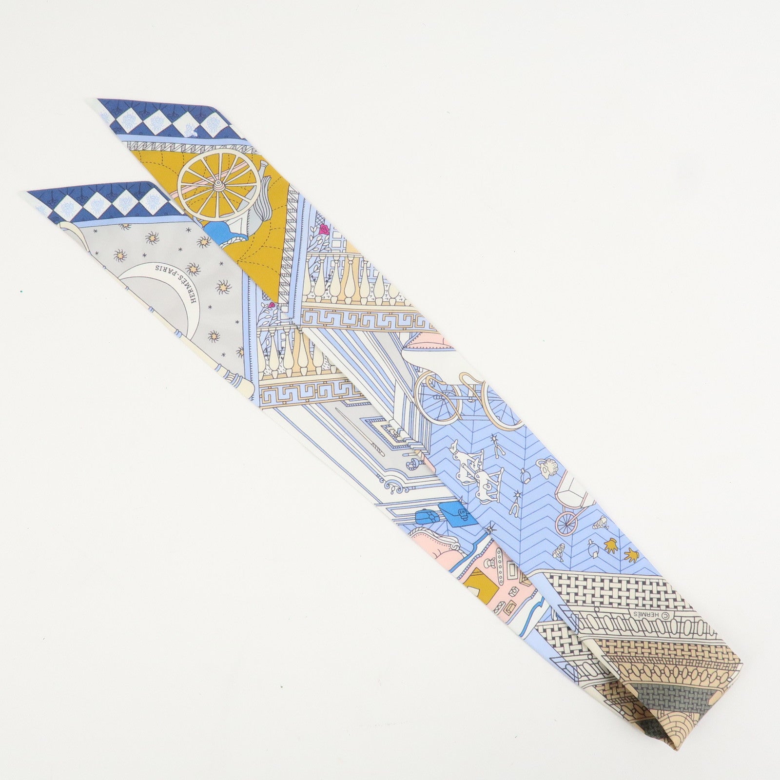 HERMES Silk 100% Twilly OBJETS DE CURIOSITE Scarf Blue Multicolor