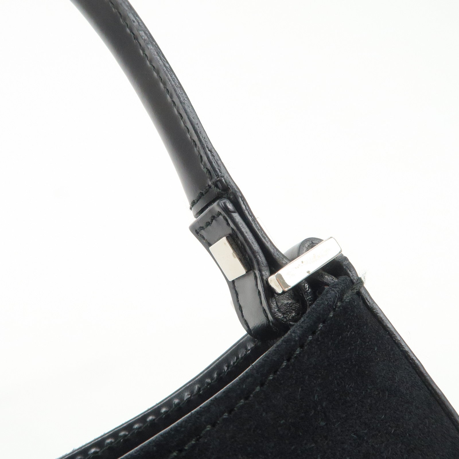 Ferragamo Logo Leather Suede Shoulder Bag Hand Bag Black