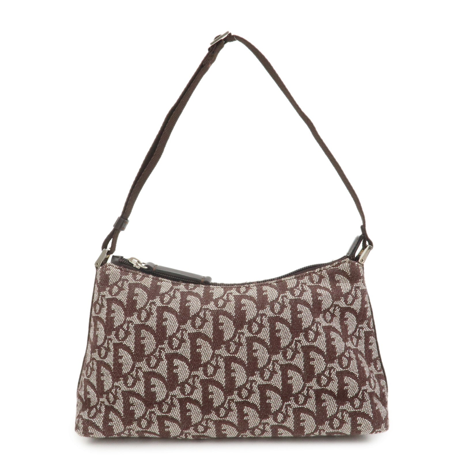 Christian Dior Trotter Jacquard Canvas Leather Shoulder Bag Brown