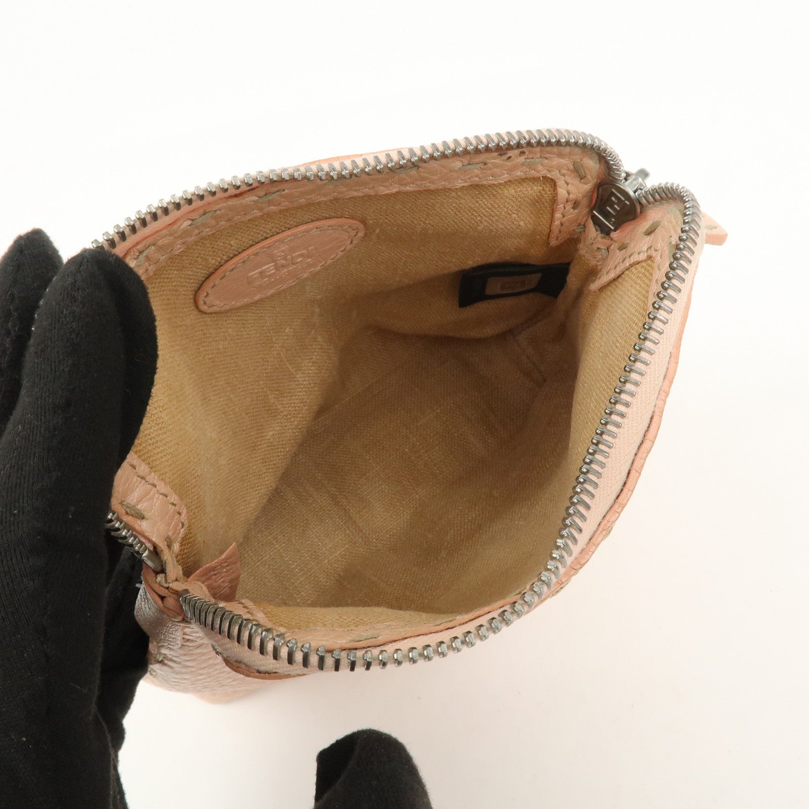 FENDI Set Of 2 Leather Zucchino Canvas Pouch Pink 8N0036 7N0038