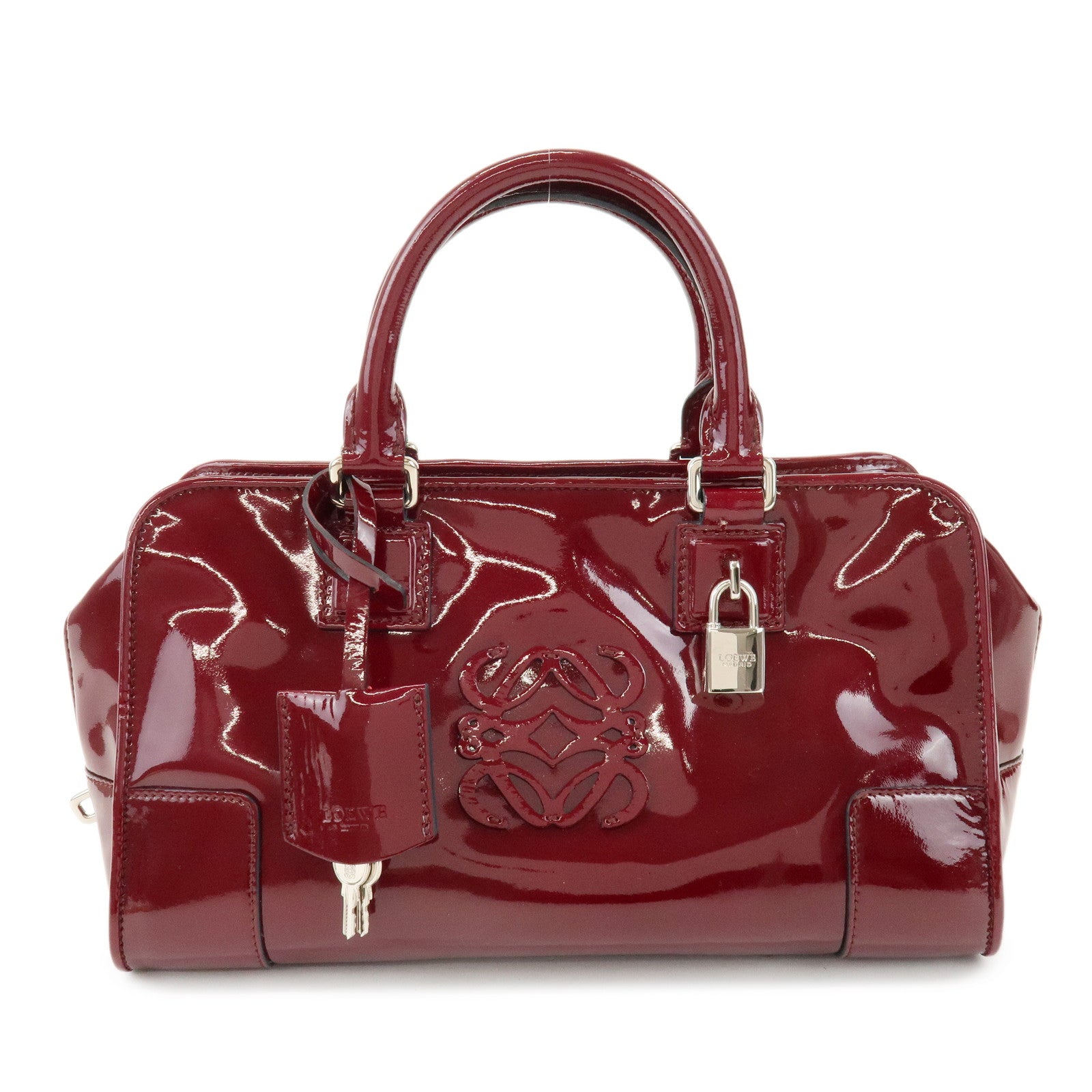 LOEWE Anagram Amazona 32 Patent Leather Hand Bag Burgundy
