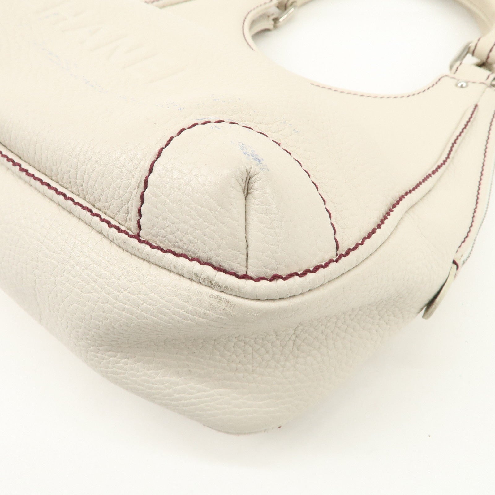 CHANEL Logo Calf Leather Fringe Tassel Shoulder Bag Hand Bag White A23055 Used