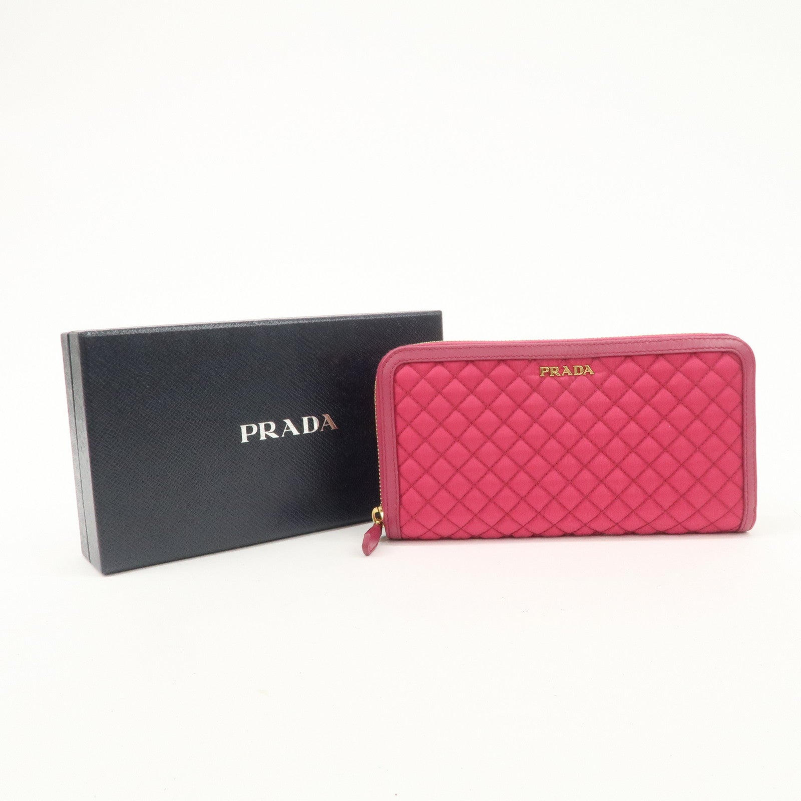 PRADA Nylon Saffiano Leather Round Zippy Long Wallet Pink 1M0506 Used