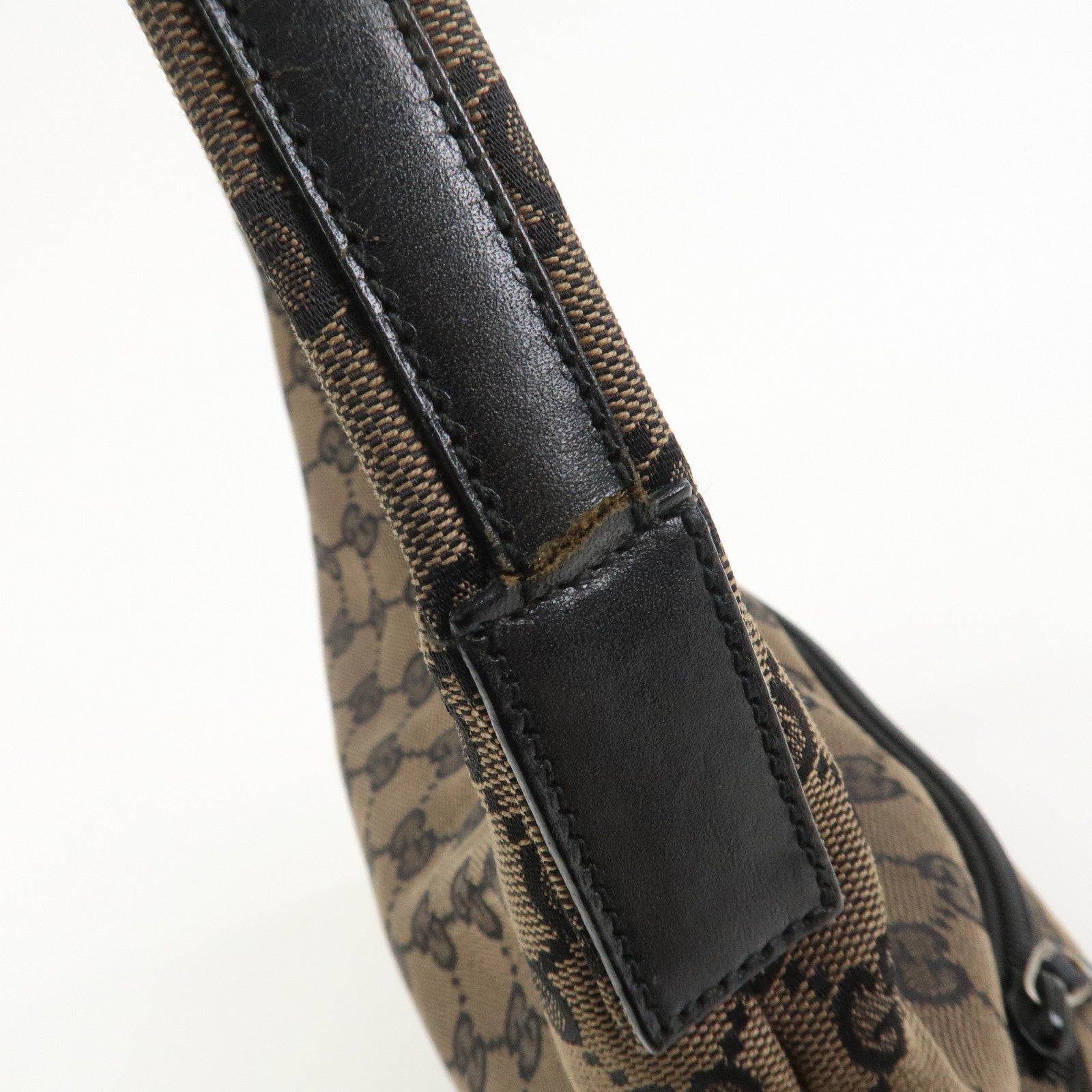 GUCCI GG Canvas Leather Shoulder Bag Hand Bag Brown Black 001・3386