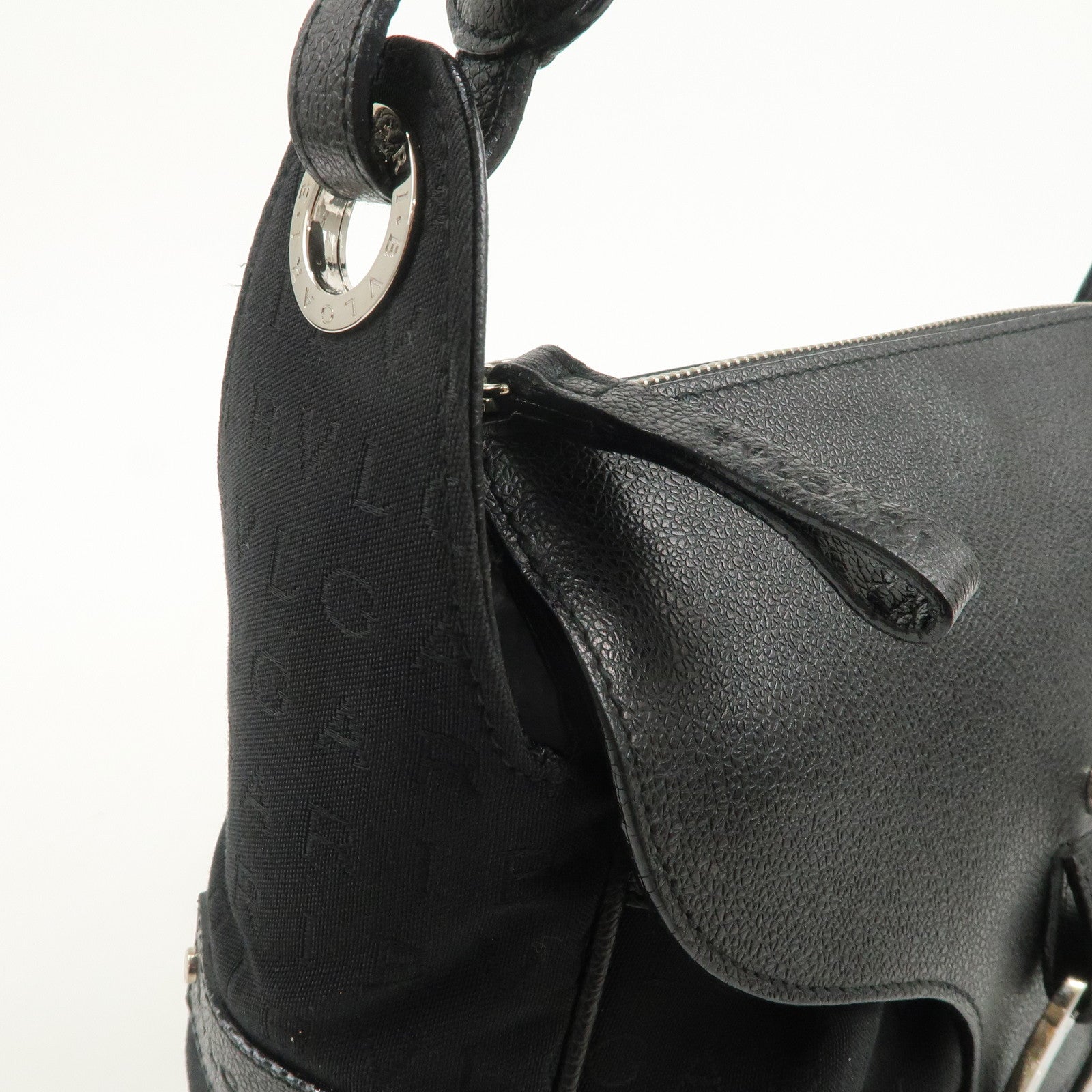 BVLGARI Logo Mania Canvas Leather Hand Bag Shoulder Bag Black