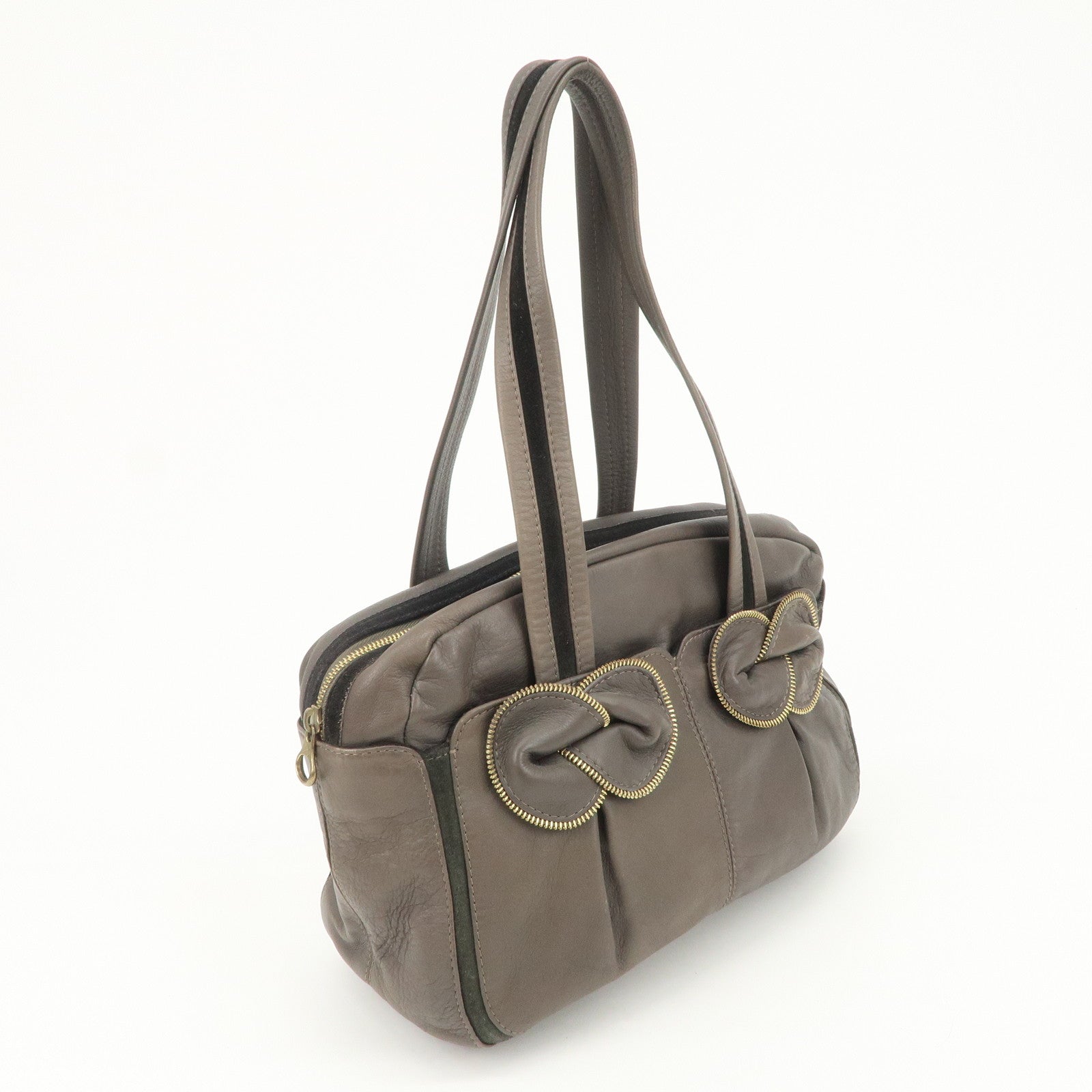 Chloe See by Chloe Leather Shoulder Bag Hand Bag Ribbon Brown