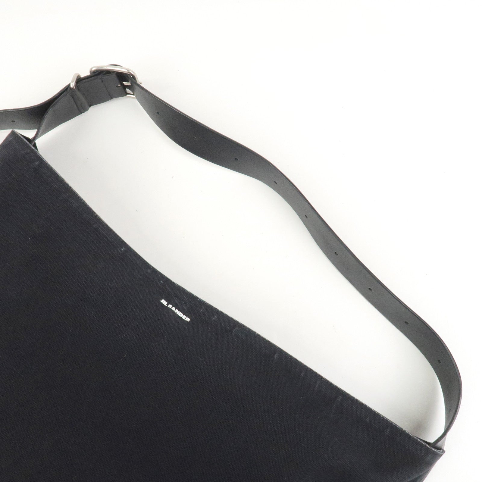 JIL SANDER Canvas Leather Shoulder Bag Crossbody Bag Black