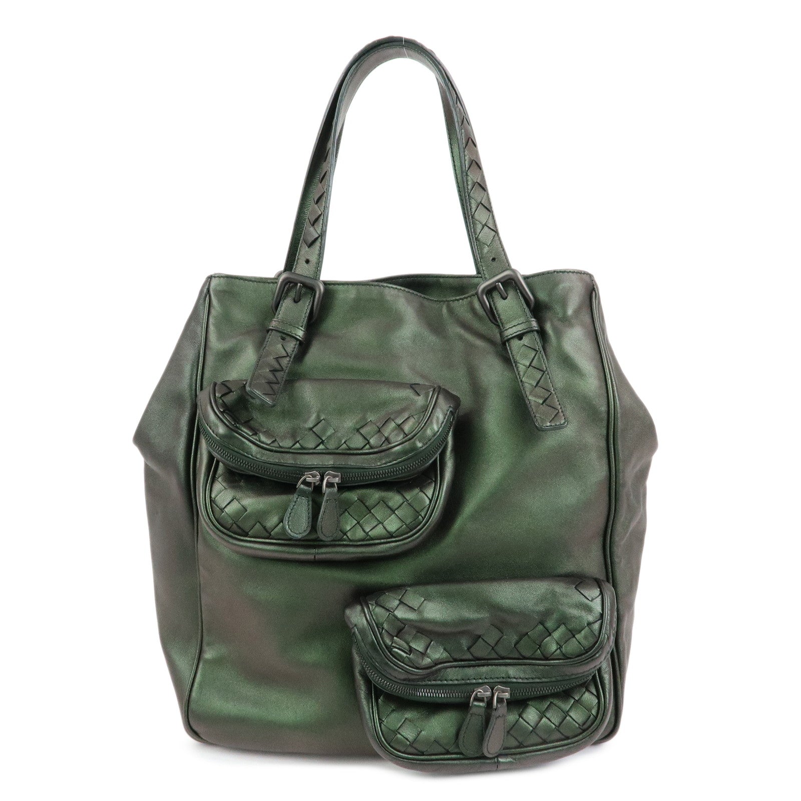 BOTTEGA VENETA Intrecciato Leather Tote Bag Hand Bag Metalic Green