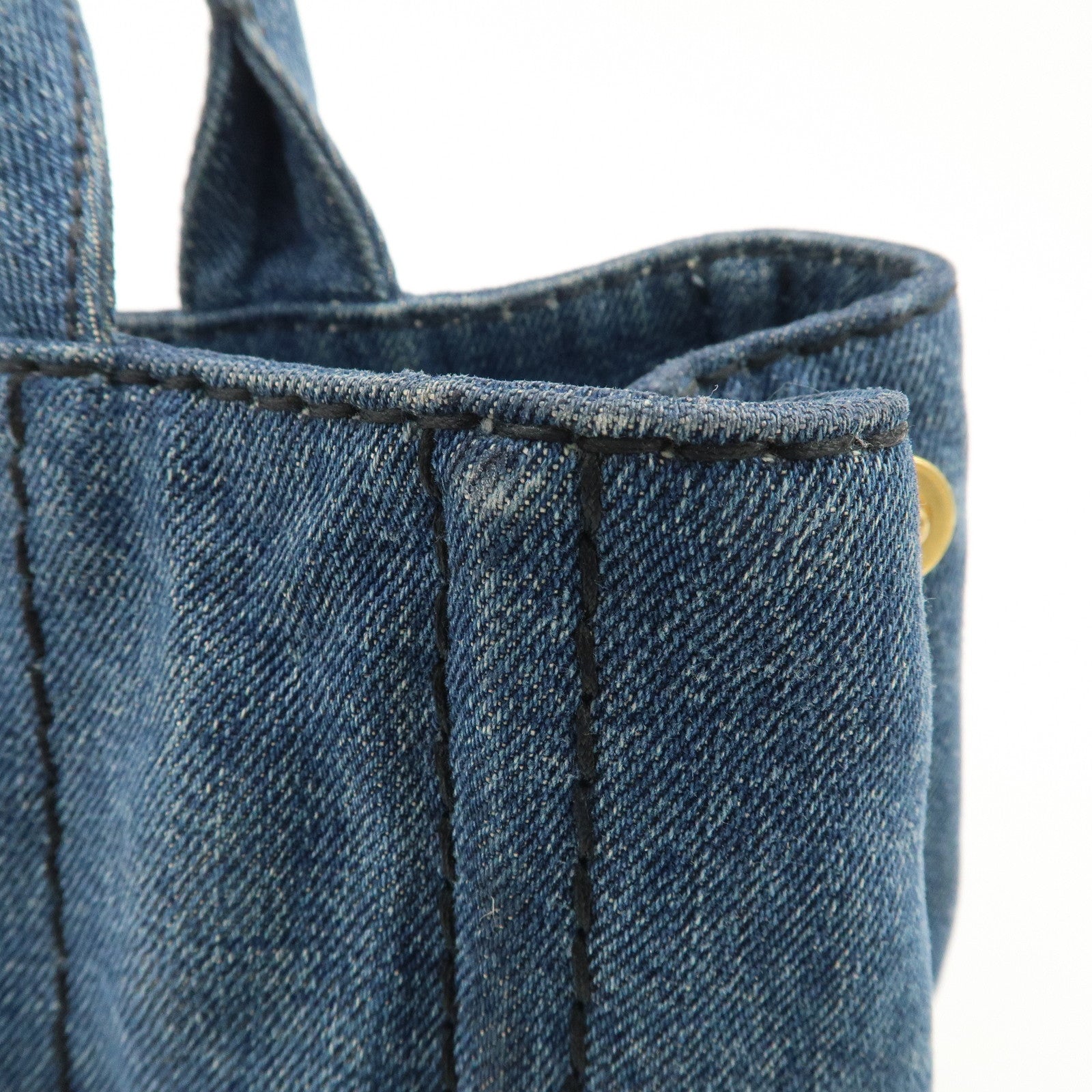 PRADA Canapa Mini Denim 2Way Hand Bag Tote Bag Navy 1BG439 Used