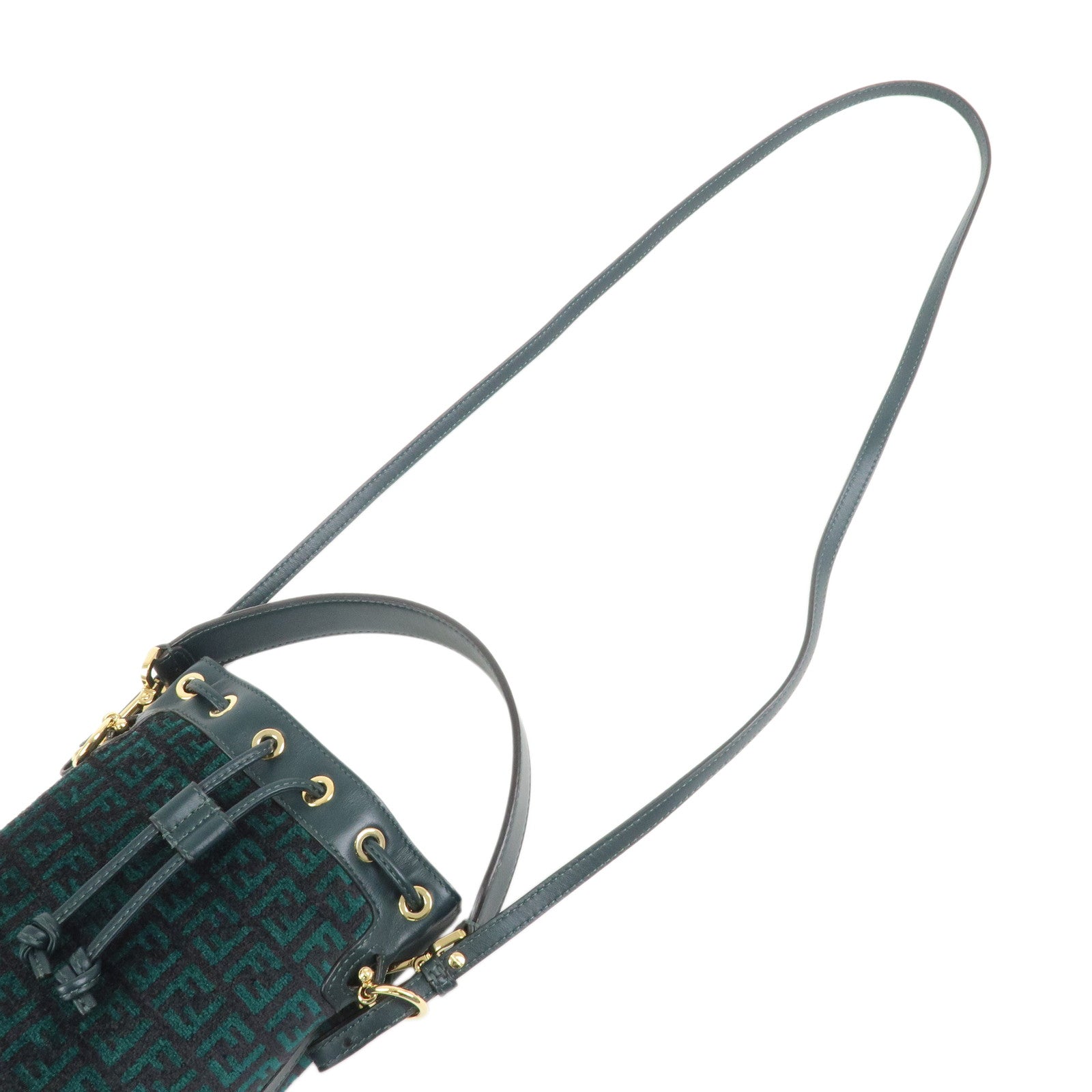 FENDI Mon Tresor Canvas Leather 2Way Bag Hand Bag Green 8BS010