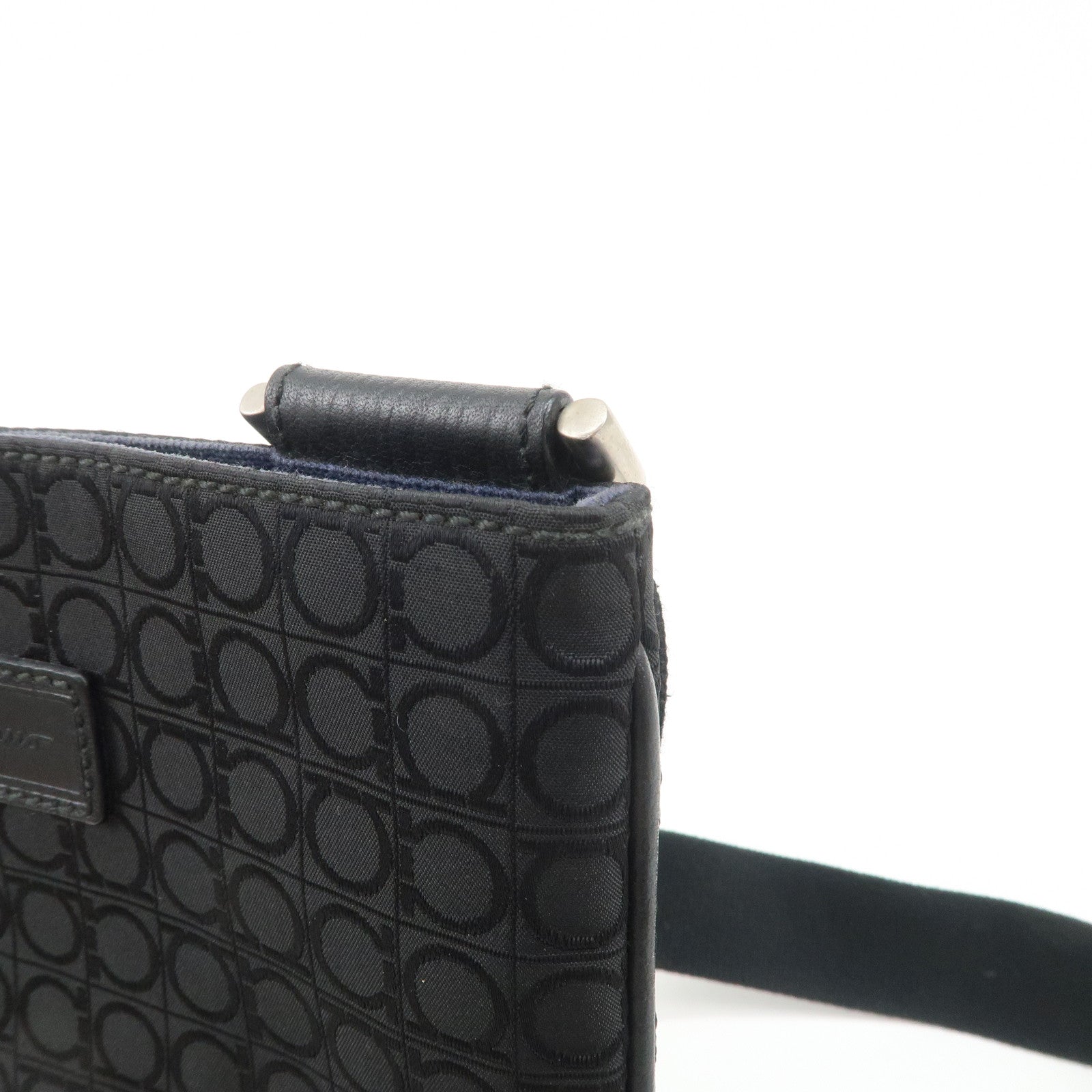 Ferragamo Gancini Canvas Shoulder Bag Black Silver HDW