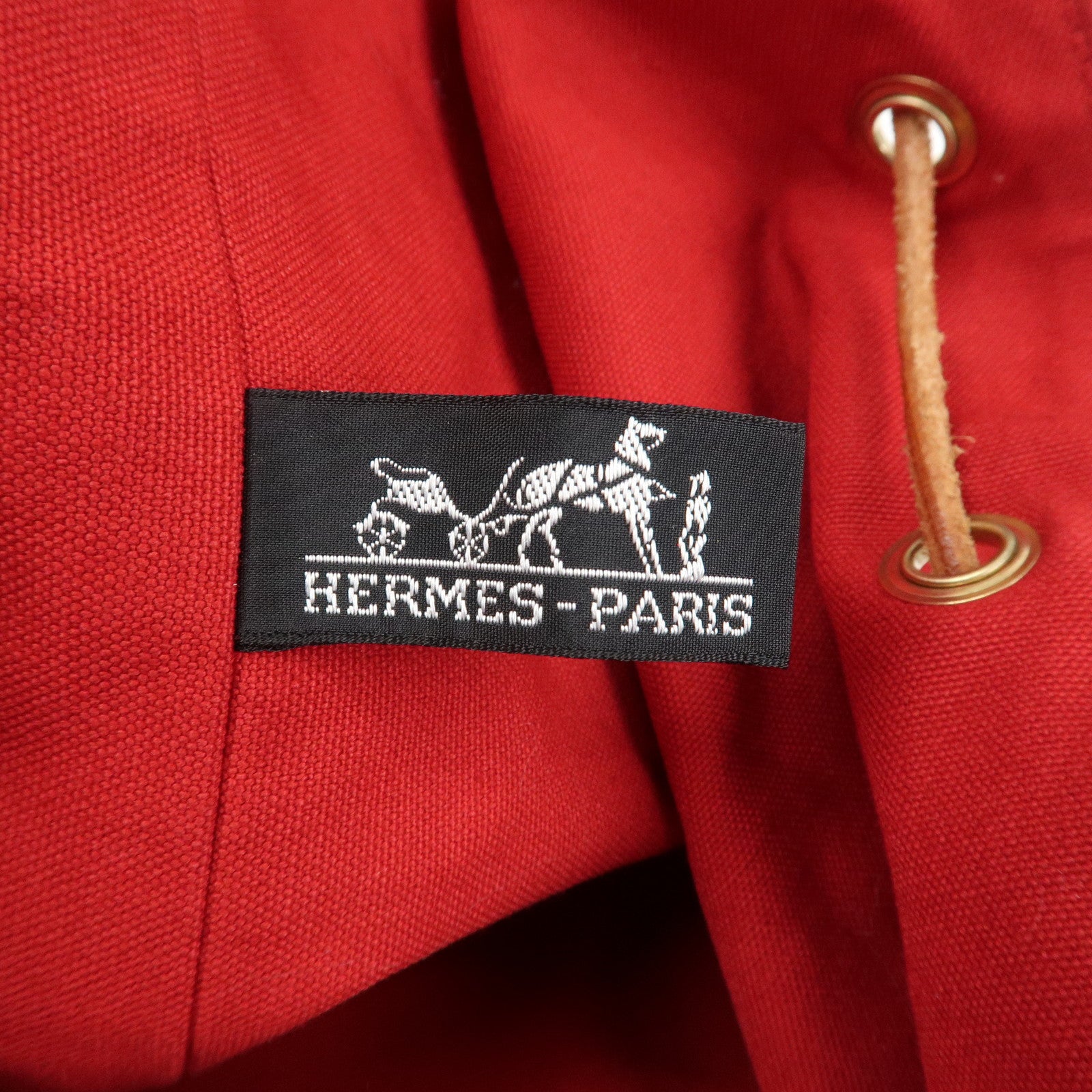 HERMES Canvas Leather Polochon Mimile PM Drawstring Bag Red