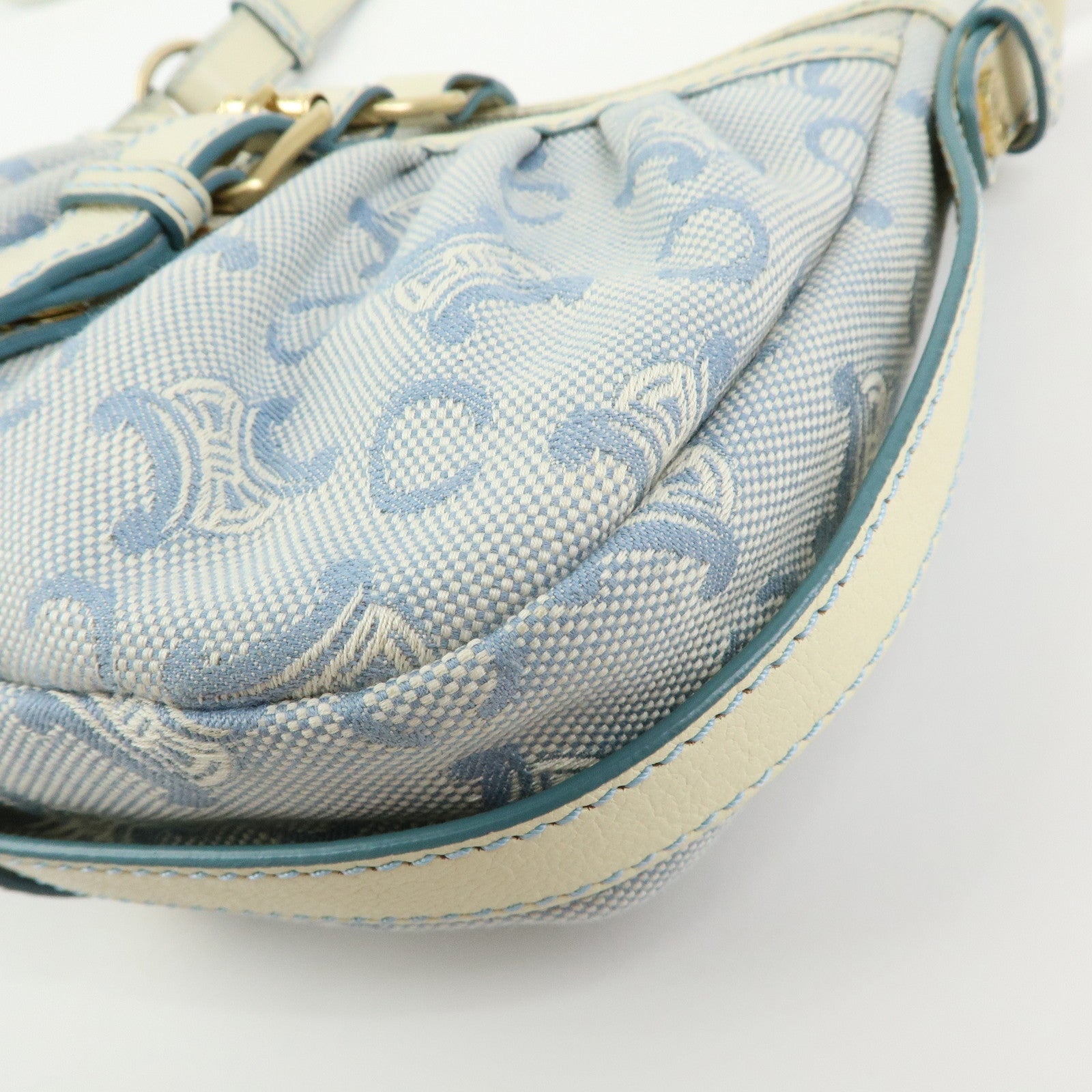 CELINE Macadam Canvas Leather Shoulder Bag Crossbody Bag Light Blue