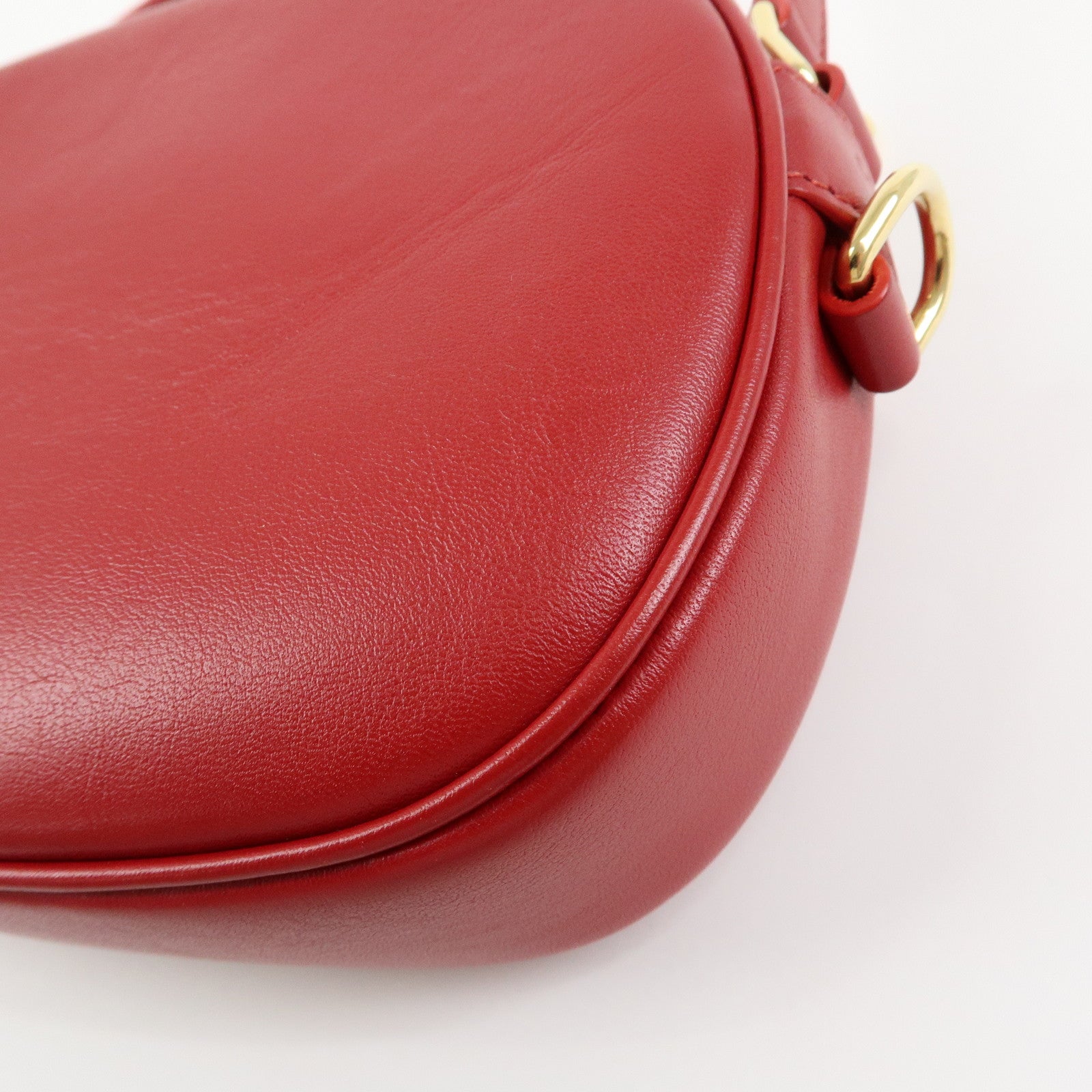 CELINE Leather Shoulder Bag Crossbody Bag C Charm Red
