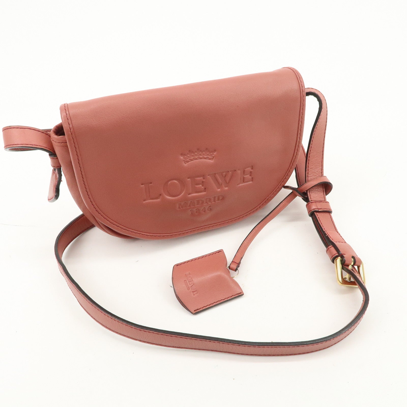 LOEWE Heritage Leather Shoulder Bag Crossbody Bag Pink