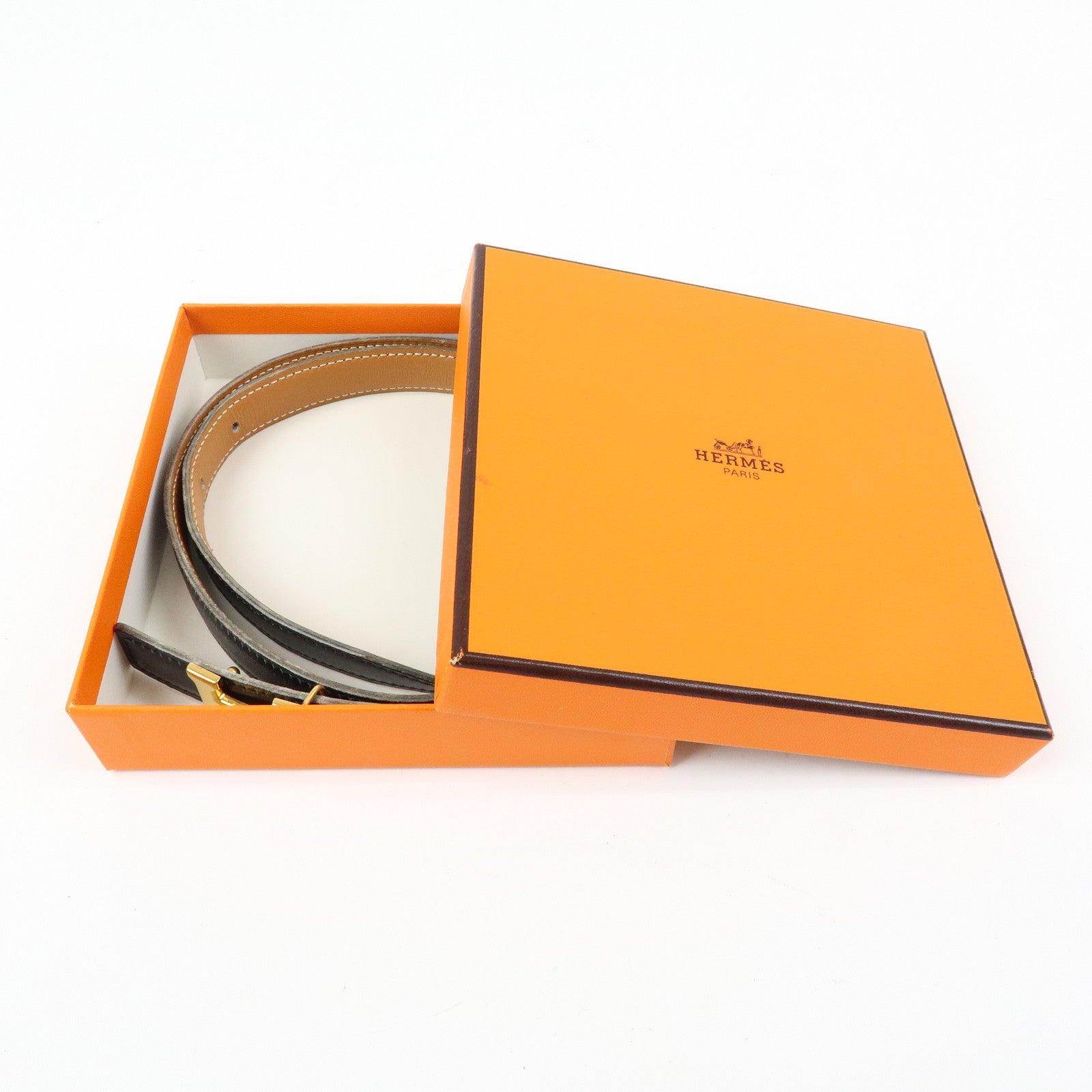 HERMES Mini H Buckle Reversible Constance Calf Belt 75 Black Camel