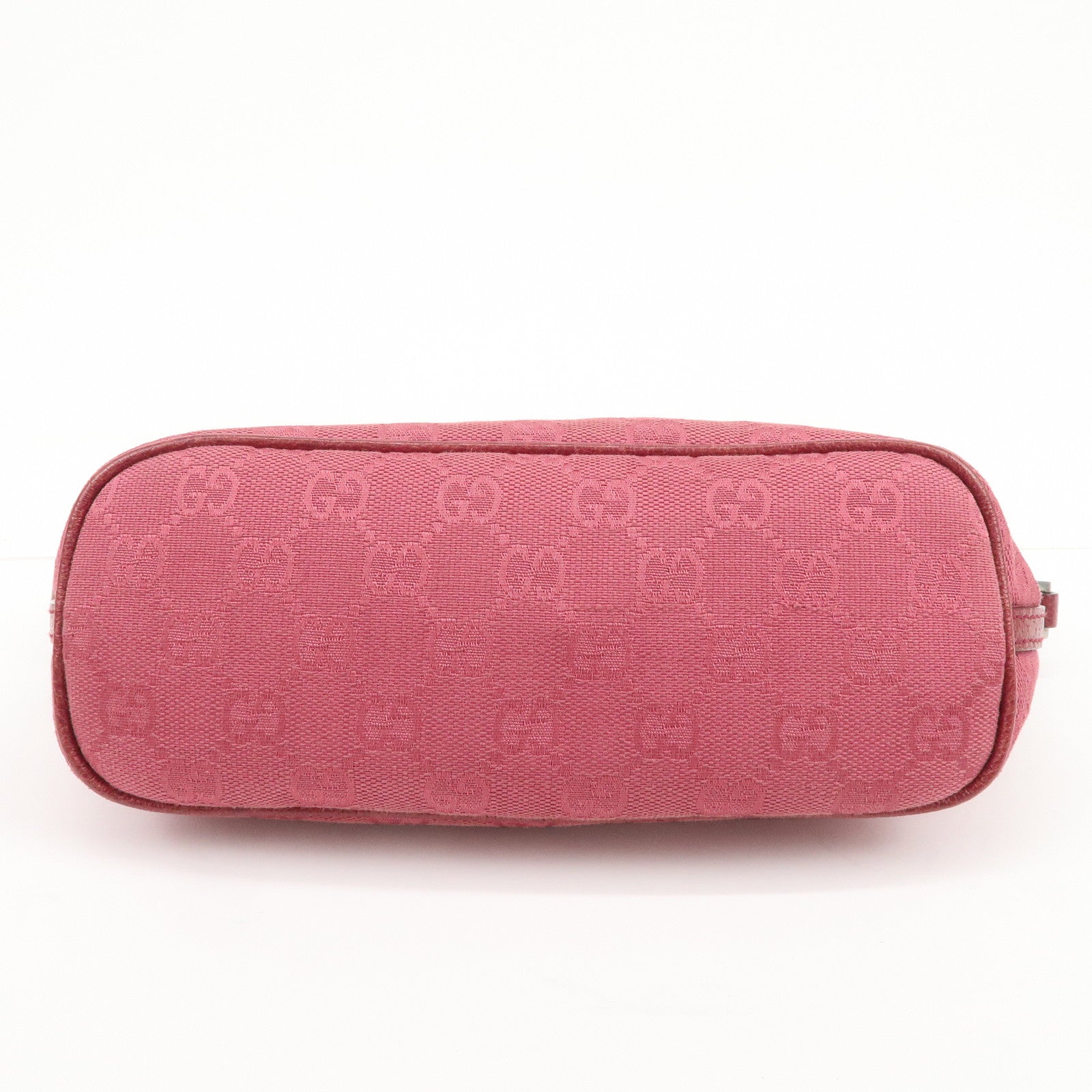 GUCCI Boat Bag GG Monogram Canvas Leather Hand Bag Pouch Pink 07198