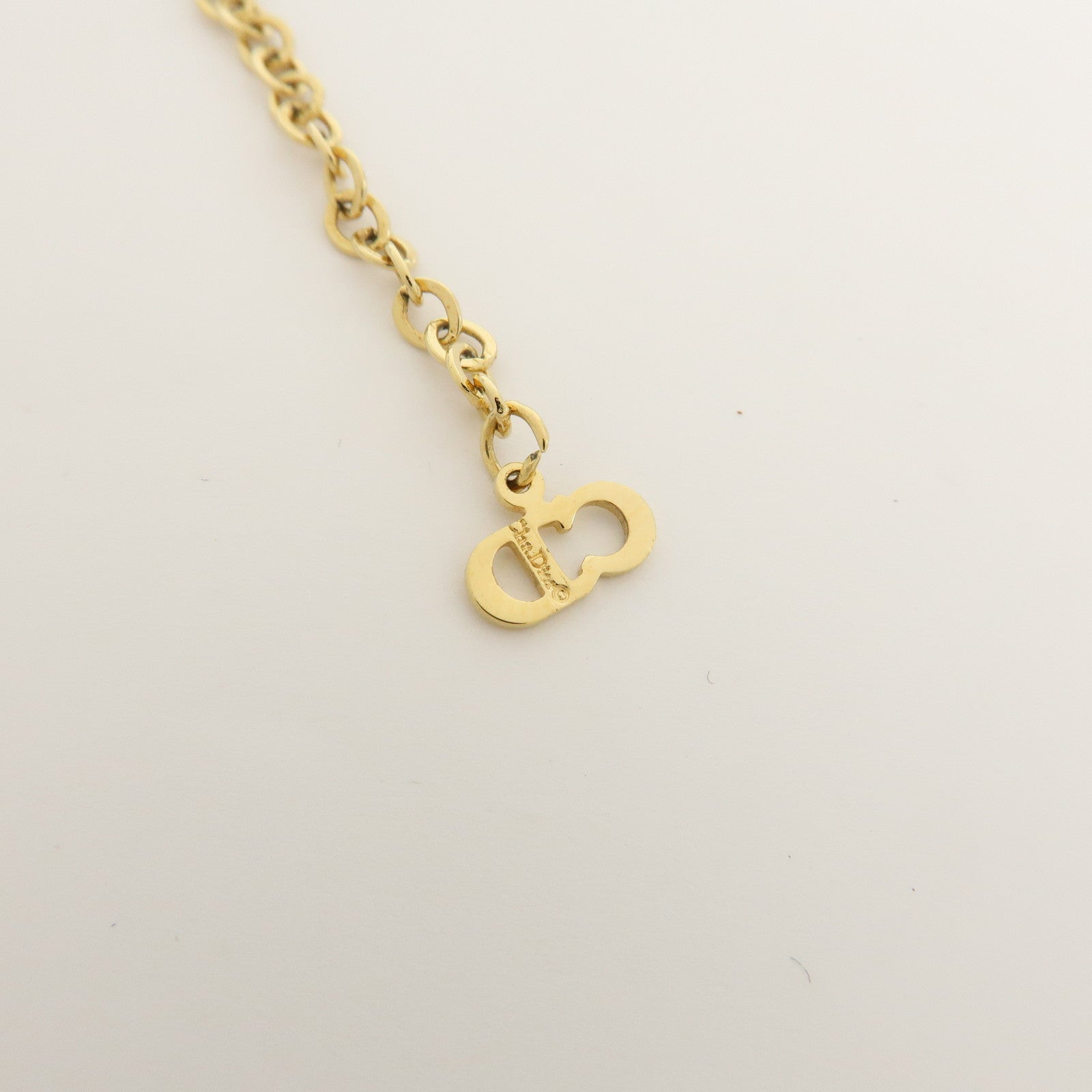 Christian Dior Logo Heart Pendant Metal Necklace Gold