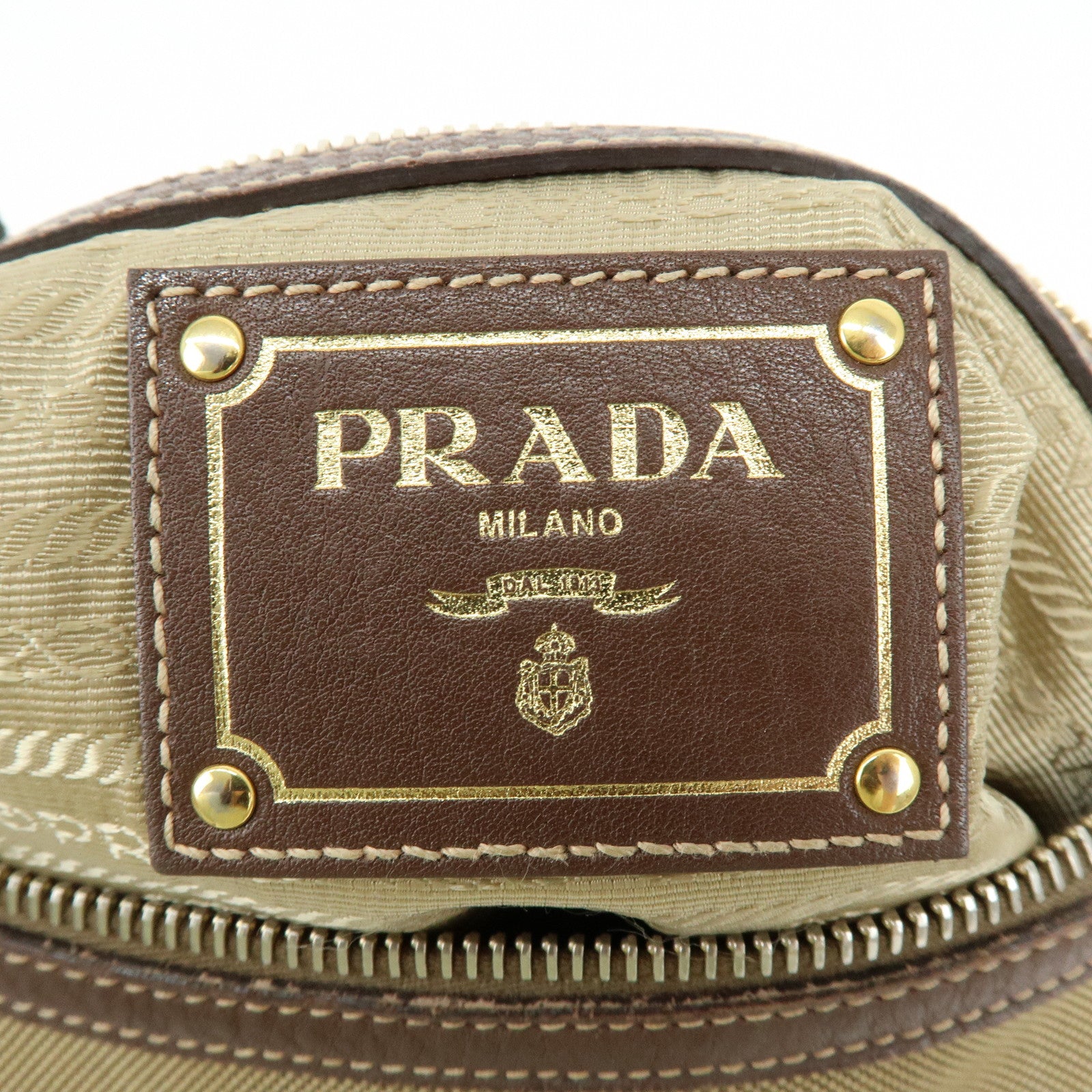 PRADA Logo Jacguard Leather Shoulder Bag Crossbody Bag Brown